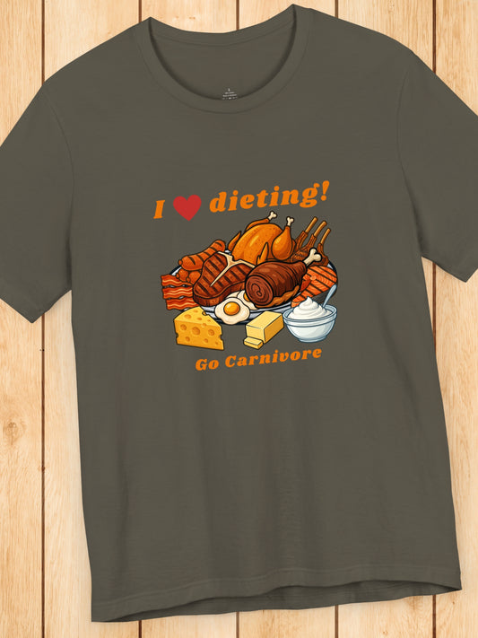 'I Heart Dieting, Go Carnivore' Carnivore Foods Graphic Unisex T-Shirt, Carnivore Diet, Health and Wellness