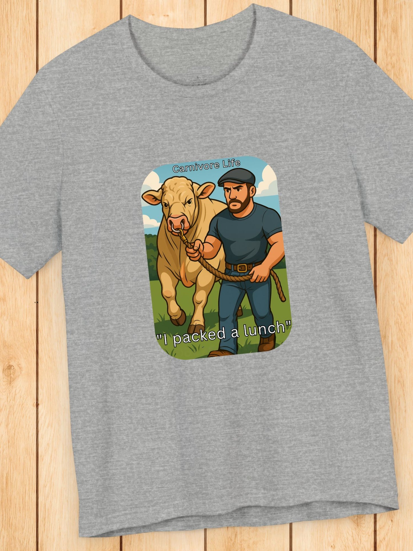 'I Packed a Lunch' Man with a Bull Color Graphic Unisex T-Shirt, Carnivore Diet Apparel