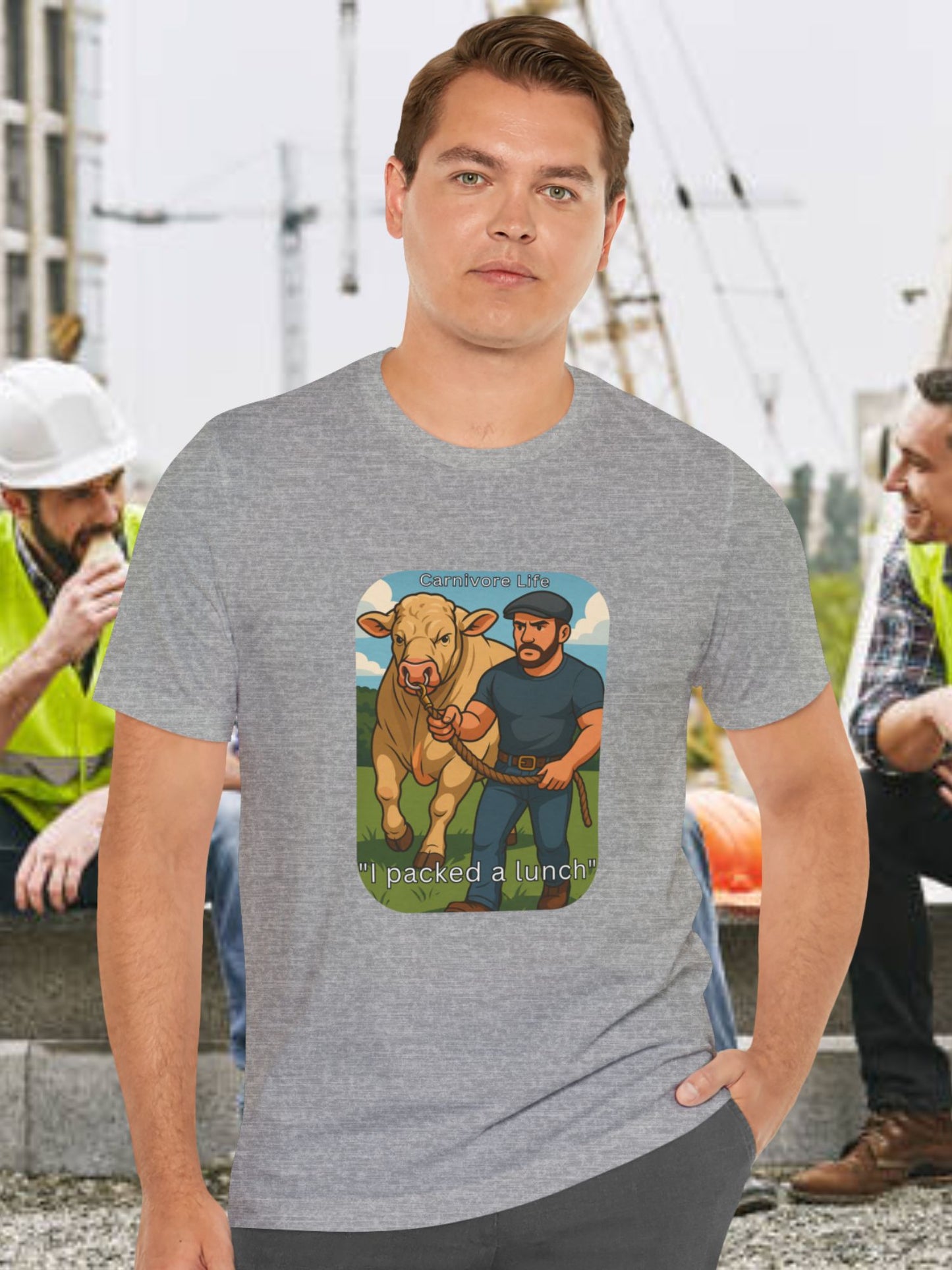 'I Packed a Lunch' Man with a Bull Color Graphic Unisex T-Shirt, Carnivore Diet Apparel