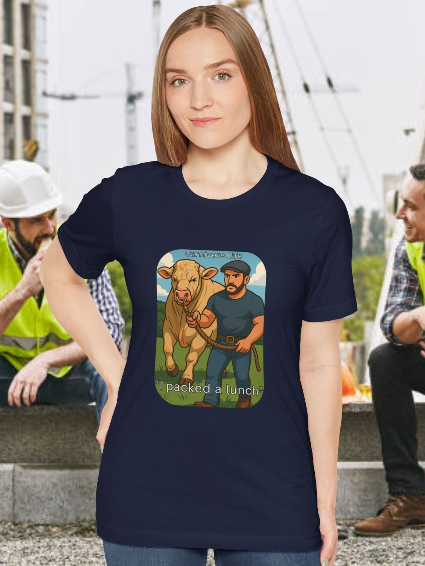 'I Packed a Lunch' Man with a Bull Color Graphic Unisex T-Shirt, Carnivore Diet Apparel