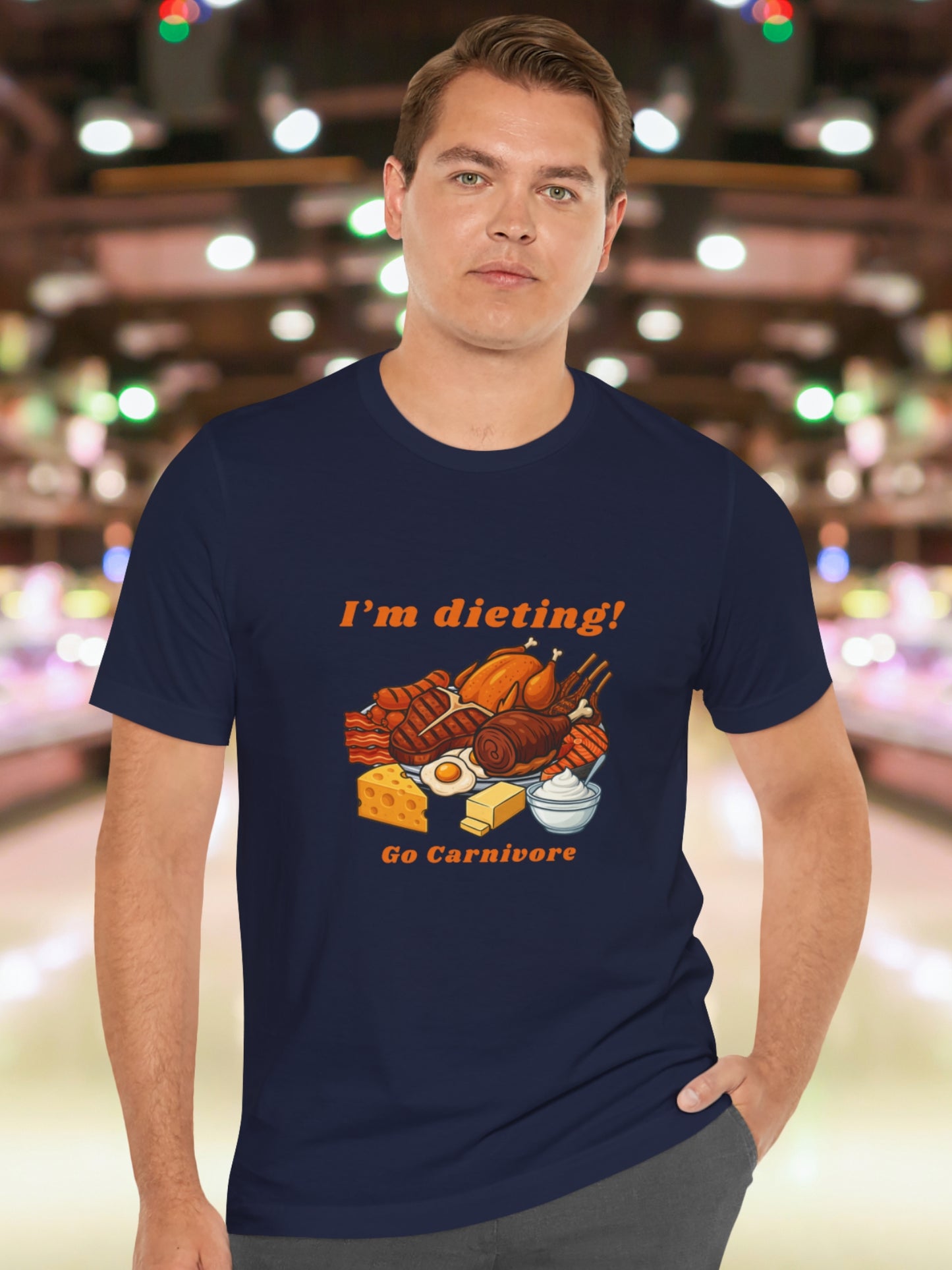 'I'm dieting! Go Carnivore' Unisex T-Shirt, Carnivore Diet Apparel, Health and Wellness