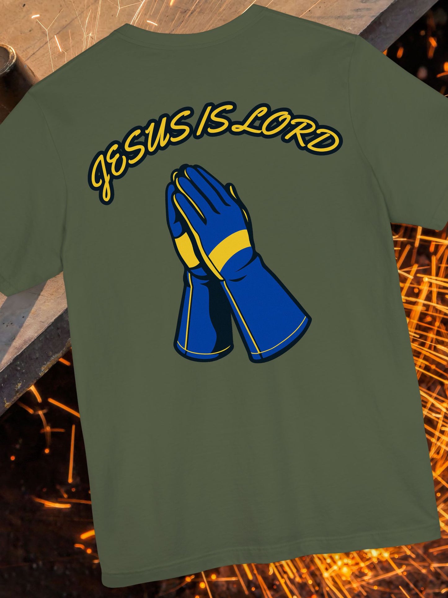 'Jesus is Lord' Prayer Hands Welding Gloves Unisex T-Shirt, Christian Welder Gift