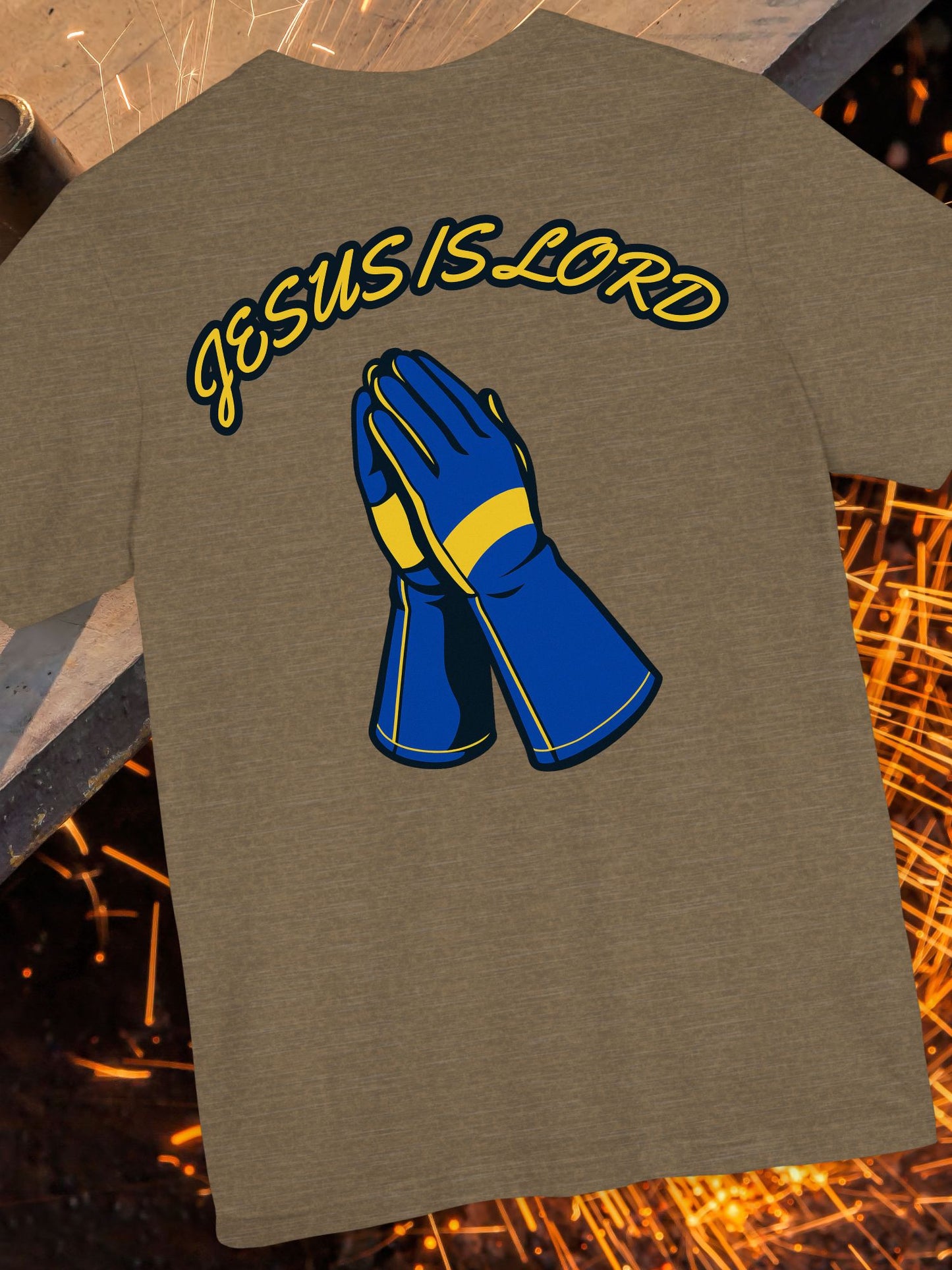 'Jesus is Lord' Prayer Hands Welding Gloves Unisex T-Shirt, Christian Welder Gift