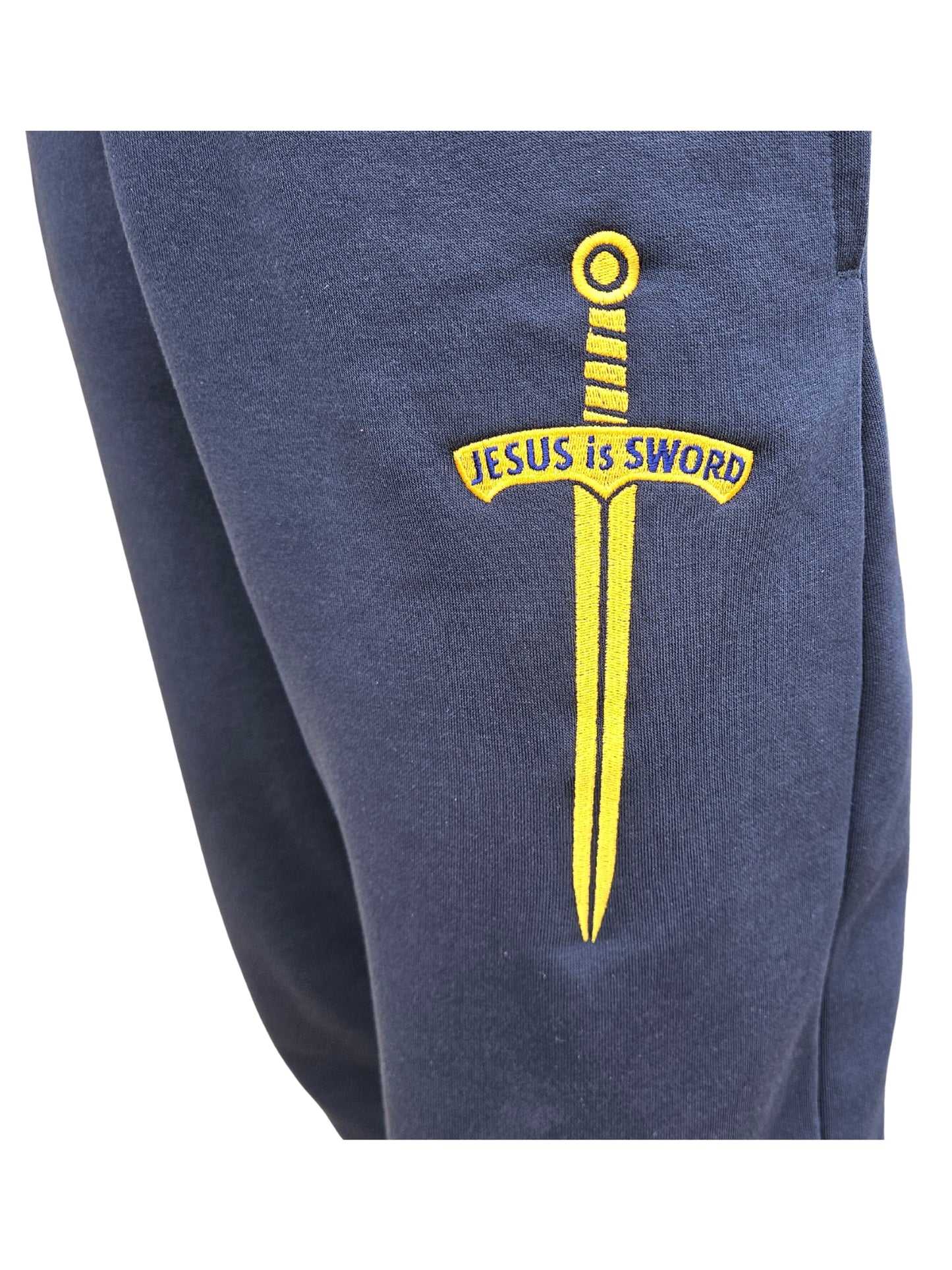 Unisex Fleece Joggers with 'Jesus is Sword' Embroidery, Christian Apparel, Casual Loungewear, Athleisure Pants,  Athletic Warm Up Sweats