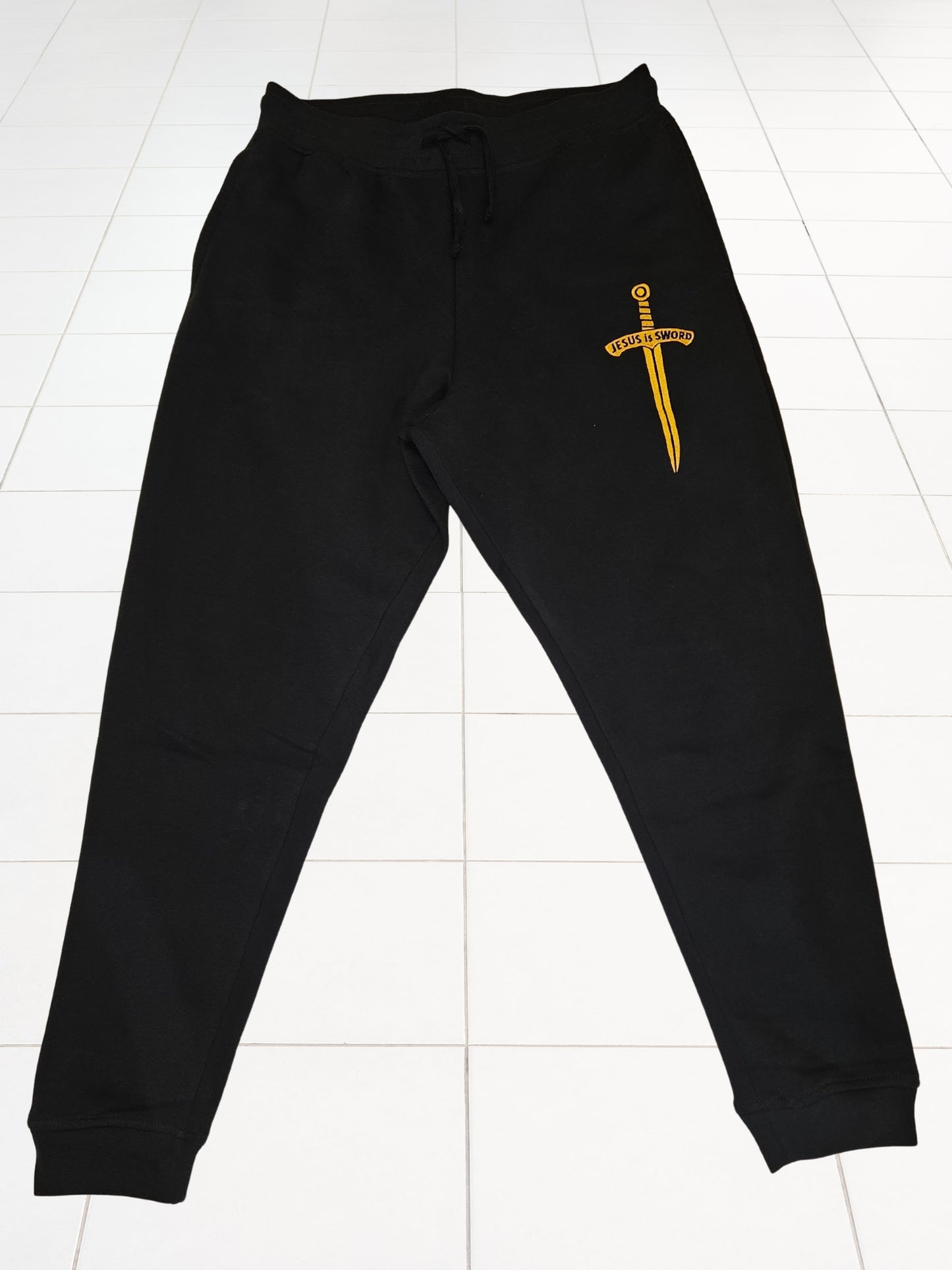 Unisex Fleece Joggers with 'Jesus is Sword' Embroidery, Christian Apparel, Casual Loungewear, Athleisure Pants,  Athletic Warm Up Sweats