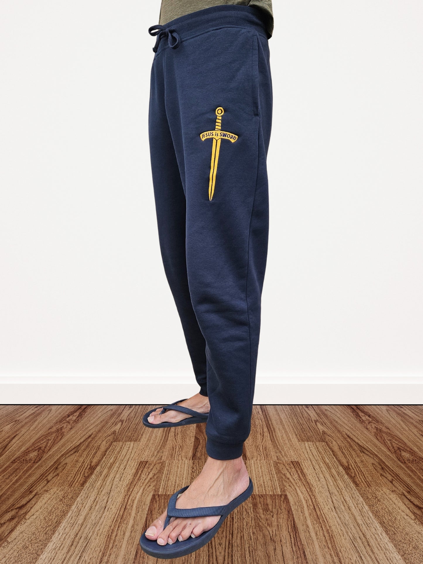 Unisex Fleece Joggers with 'Jesus is Sword' Embroidery, Christian Apparel, Casual Loungewear, Athleisure Pants,  Athletic Warm Up Sweats
