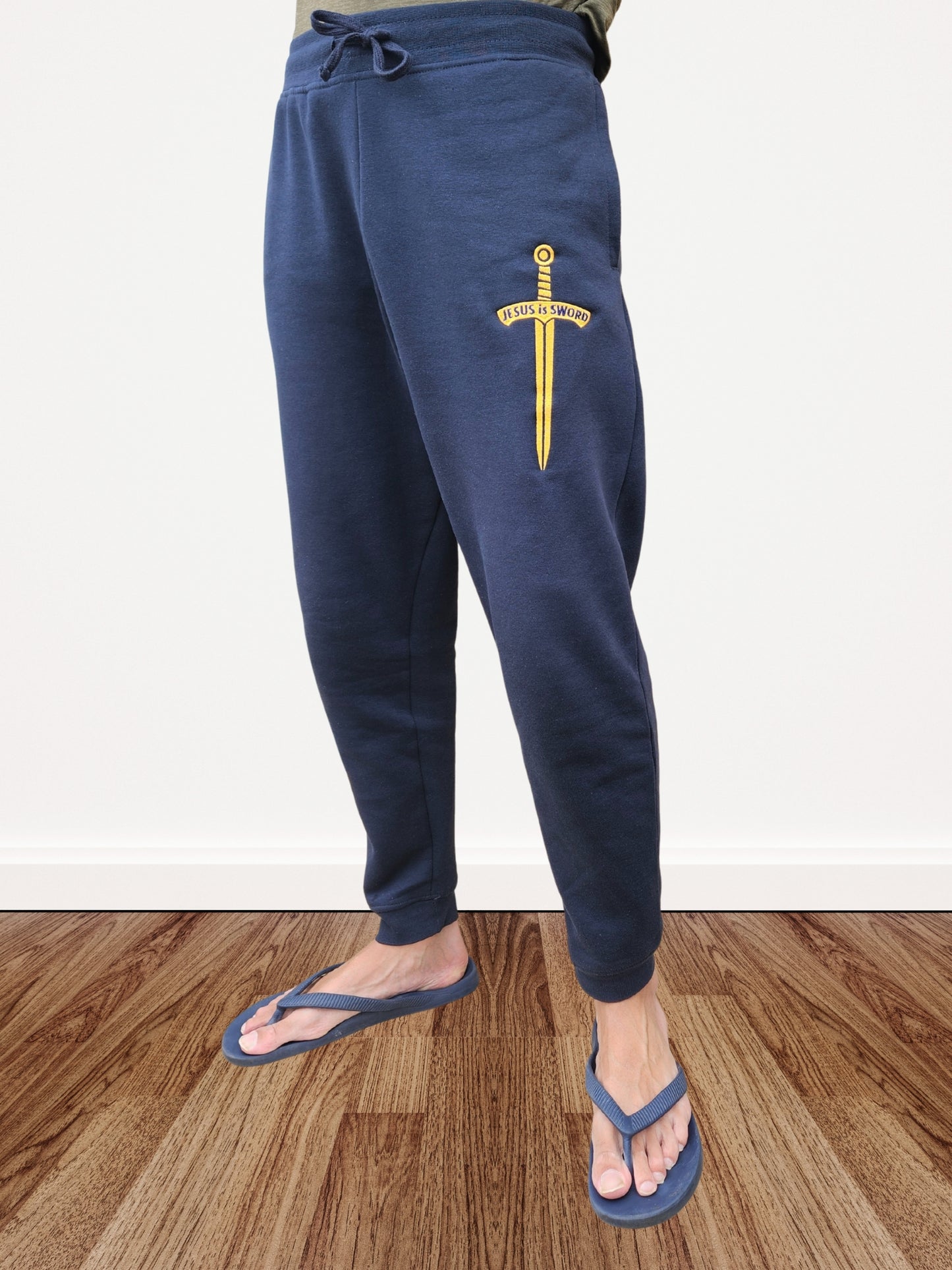 Unisex Fleece Joggers with 'Jesus is Sword' Embroidery, Christian Apparel, Casual Loungewear, Athleisure Pants,  Athletic Warm Up Sweats