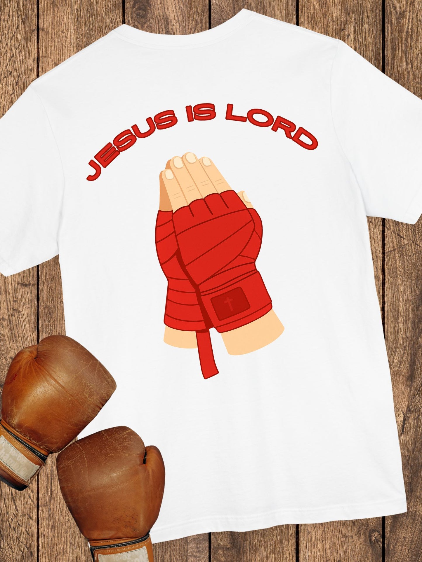 "Jesus is Lord" Unisex Praying Hands Combat Hand Wraps (red), Christian Fighter, Gift
