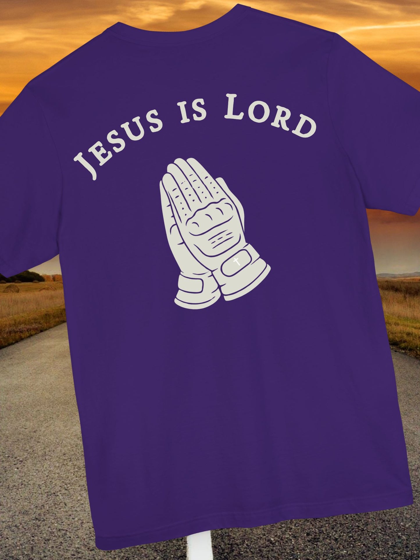 "Jesus is Lord" Motorcycle Gloves Praying Hands Unisex Short Sleeve Tee, Christian T-Shirt