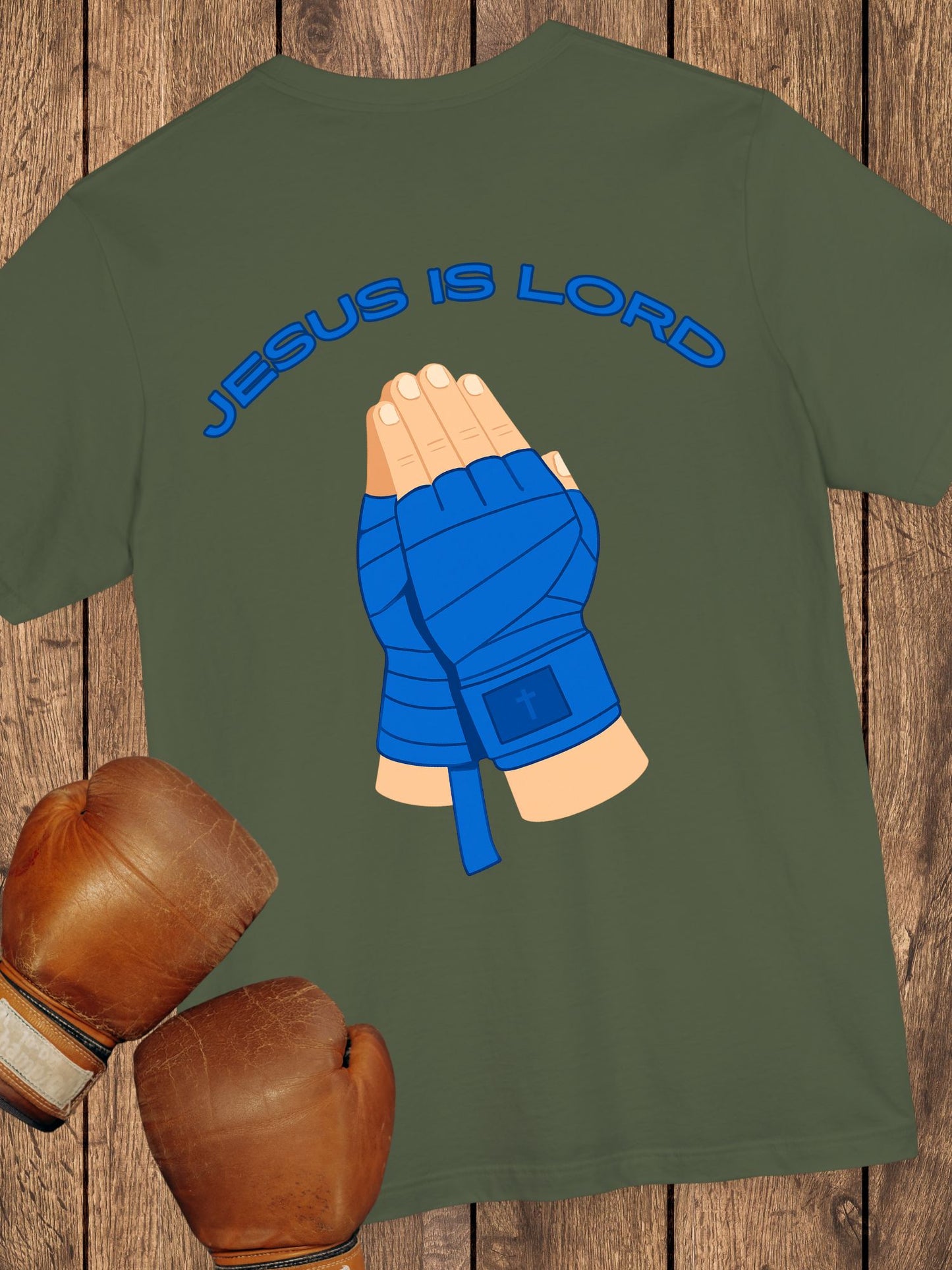 "Jesus is Lord" Unisex Praying Hands Combat Hand Wraps (blue), Christian Fighter, Gift