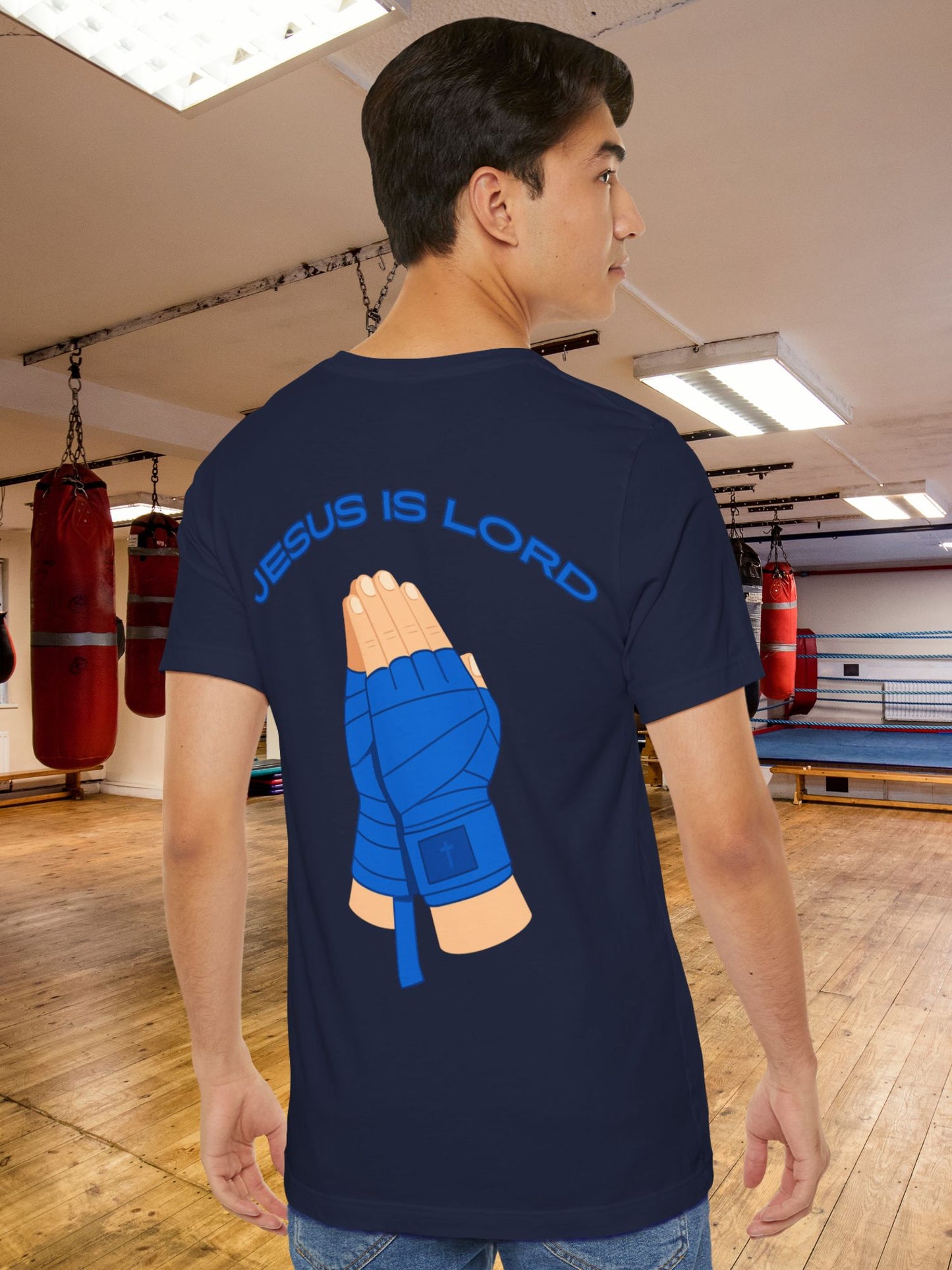 "Jesus is Lord" Unisex Praying Hands Combat Hand Wraps (blue), Christian Fighter, Gift