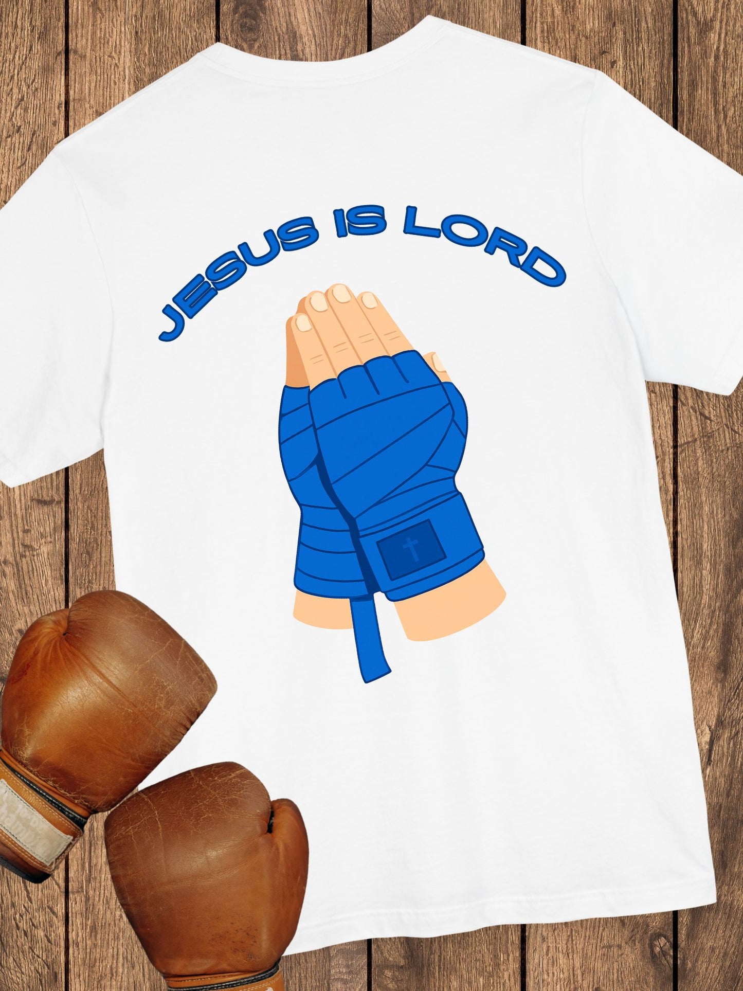 "Jesus is Lord" Unisex Praying Hands Combat Hand Wraps (blue), Christian Fighter, Gift