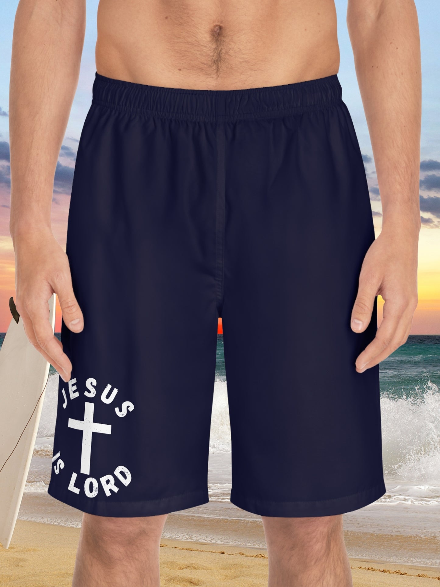 Men's Christian Ventage Style Board Shorts - 'Jesus is Lord' Swimwear, Beachwear, Summer Wear, Christian Apparel, Vacation Outfit