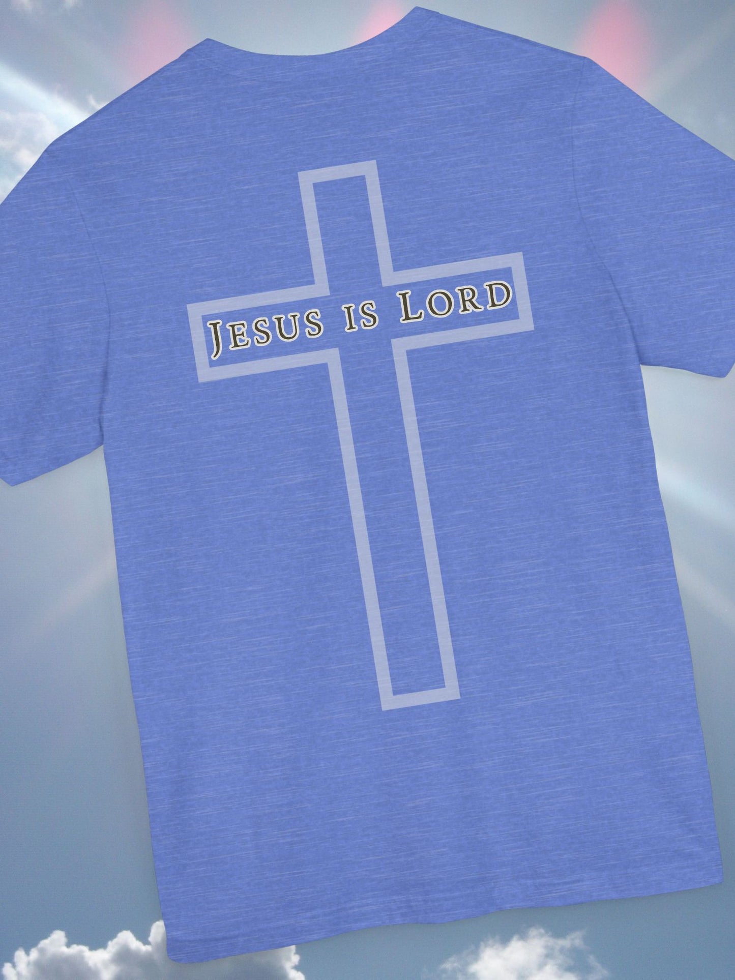 "Jesus is Lord" with Cross (back) Unisex Tee, Christian Apparel, Faith-Based Shirt, Inspirational Gift, Casual Everyday Wear, Religious Tee