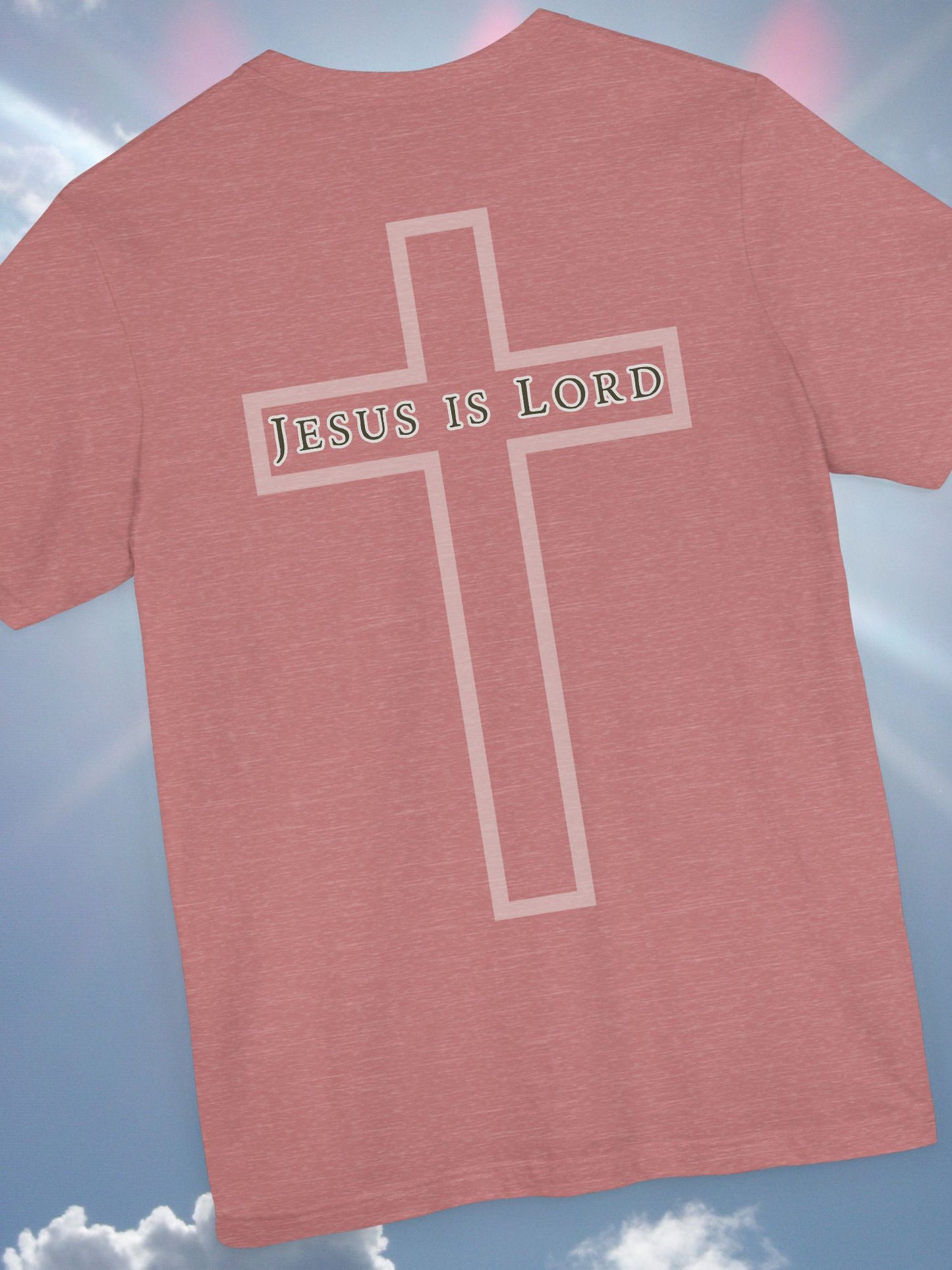 "Jesus is Lord" with Cross (back) Unisex Tee, Christian Apparel, Faith-Based Shirt, Inspirational Gift, Casual Everyday Wear, Religious Tee