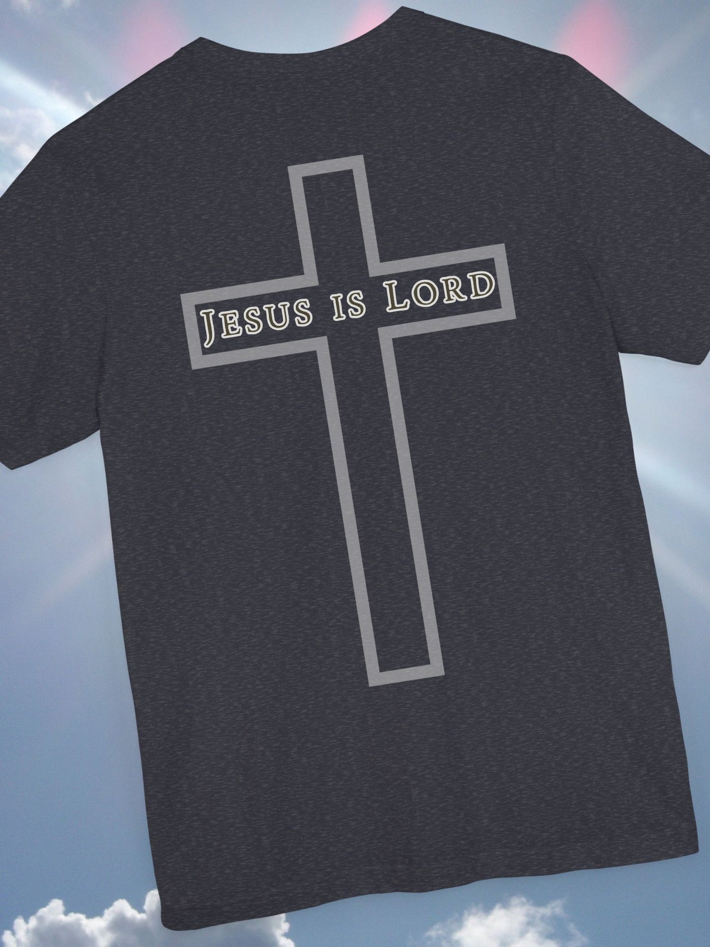 "Jesus is Lord" with Cross (back) Unisex Tee, Christian Apparel, Faith-Based Shirt, Inspirational Gift, Casual Everyday Wear, Religious Tee