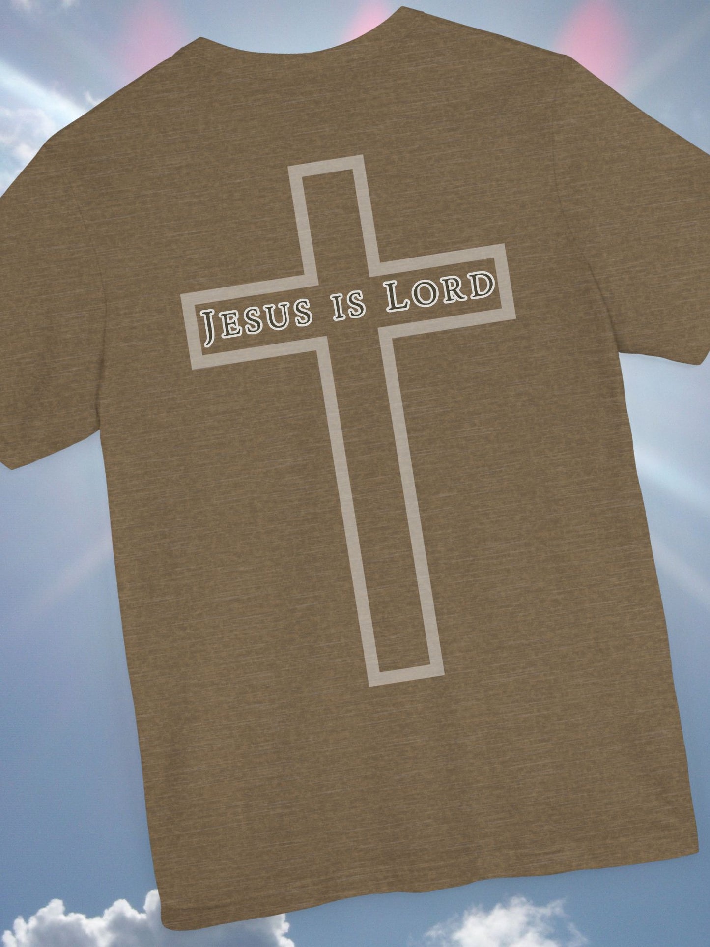 "Jesus is Lord" with Cross (back) Unisex Tee, Christian Apparel, Faith-Based Shirt, Inspirational Gift, Casual Everyday Wear, Religious Tee