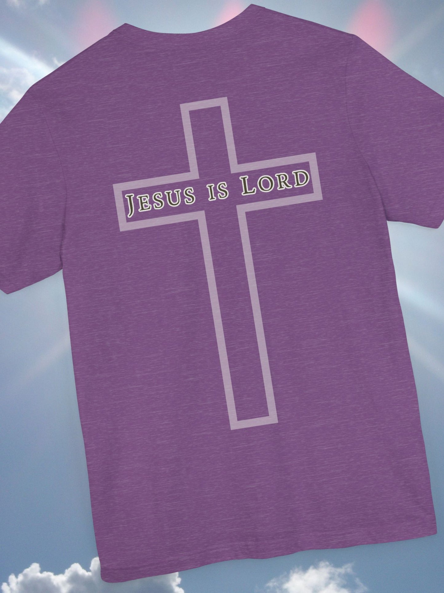 "Jesus is Lord" with Cross (back) Unisex Tee, Christian Apparel, Faith-Based Shirt, Inspirational Gift, Casual Everyday Wear, Religious Tee