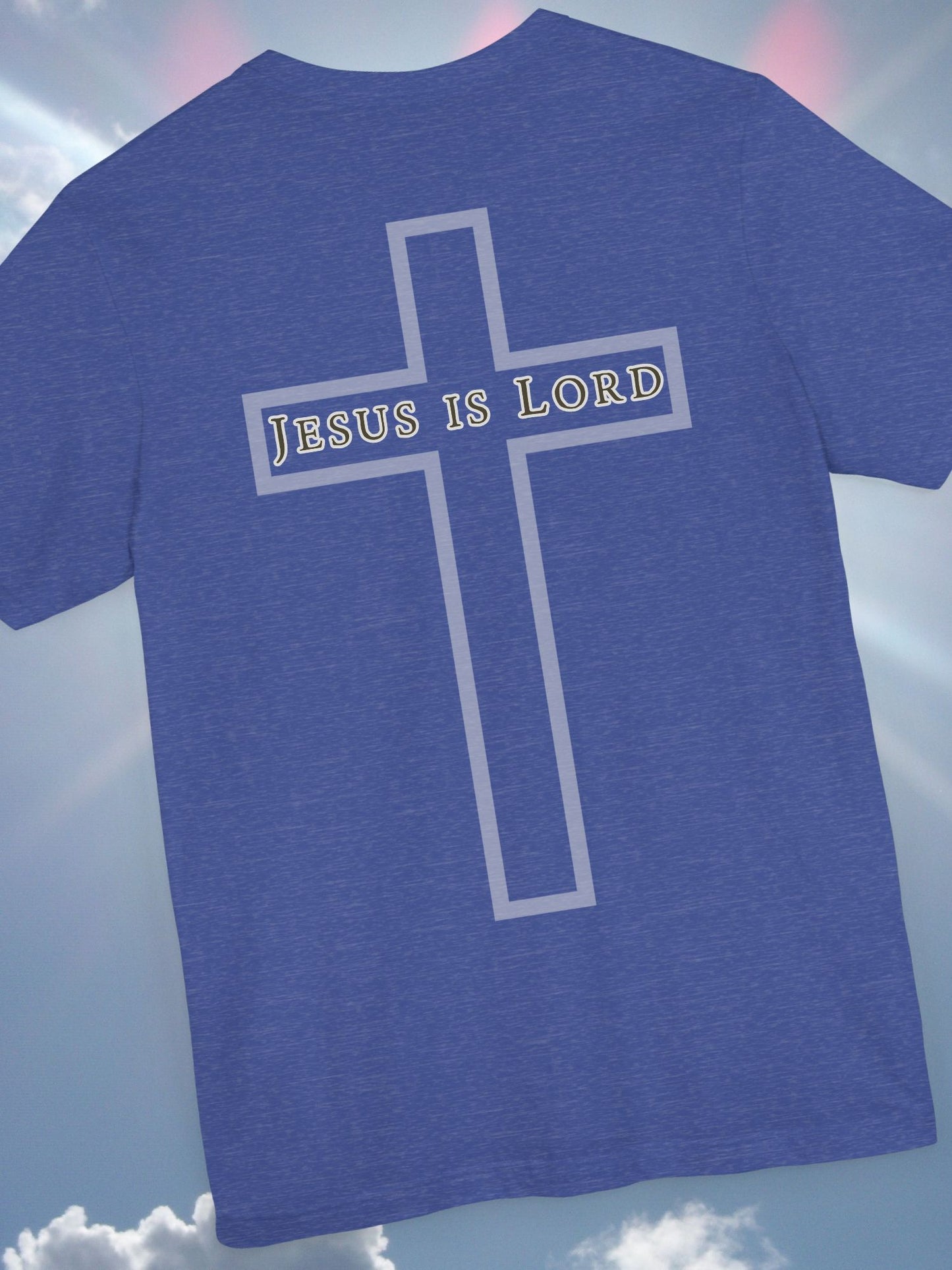 "Jesus is Lord" with Cross (back) Unisex Tee, Christian Apparel, Faith-Based Shirt, Inspirational Gift, Casual Everyday Wear, Religious Tee
