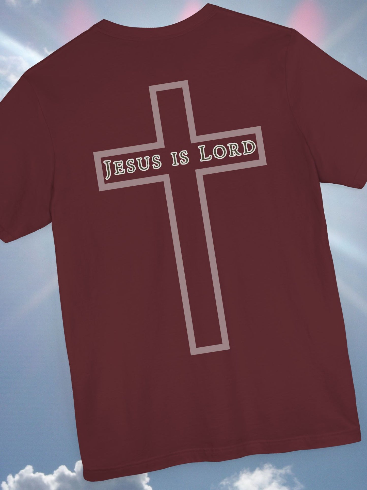 "Jesus is Lord" with Cross (back) Unisex Tee, Christian Apparel, Faith-Based Shirt, Inspirational Gift, Casual Everyday Wear, Religious Tee