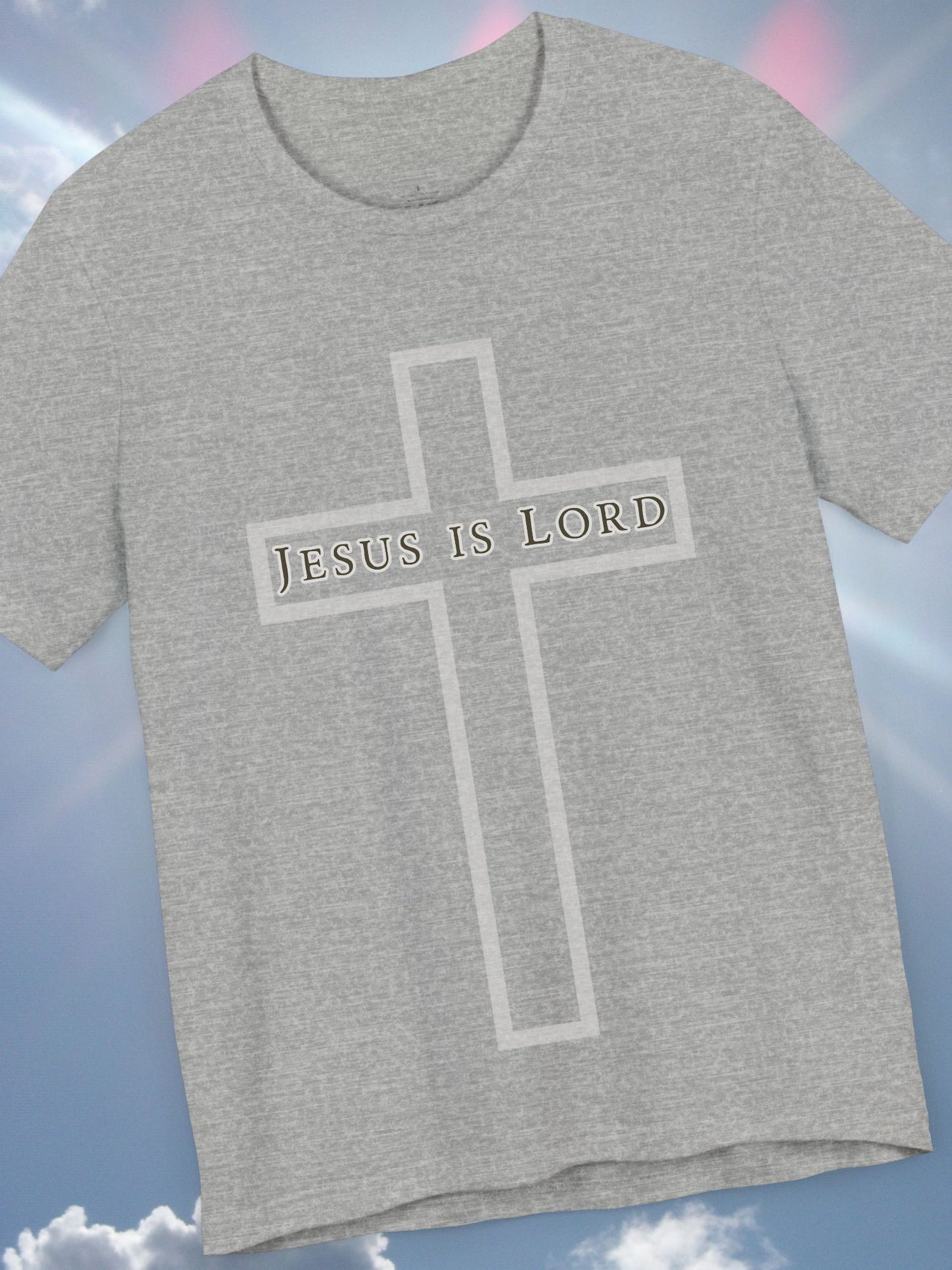 "Jesus is Lord" with Cross (front) Unisex Tee, Christian Apparel, Faith-Based Shirt, Inspirational Gift, Casual Everyday Wear, Religious Tee
