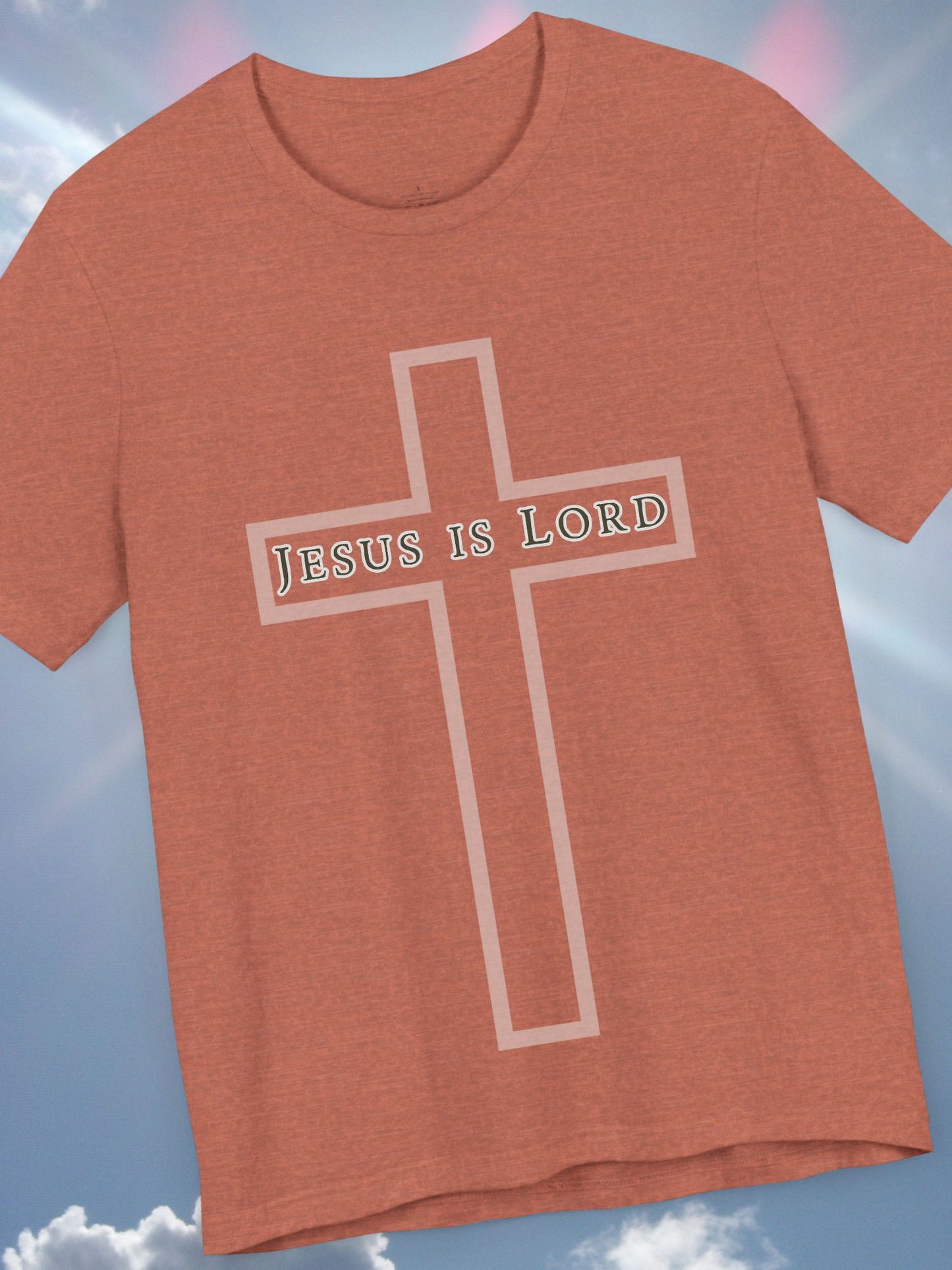 "Jesus is Lord" with Cross (front) Unisex Tee, Christian Apparel, Faith-Based Shirt, Inspirational Gift, Casual Everyday Wear, Religious Tee