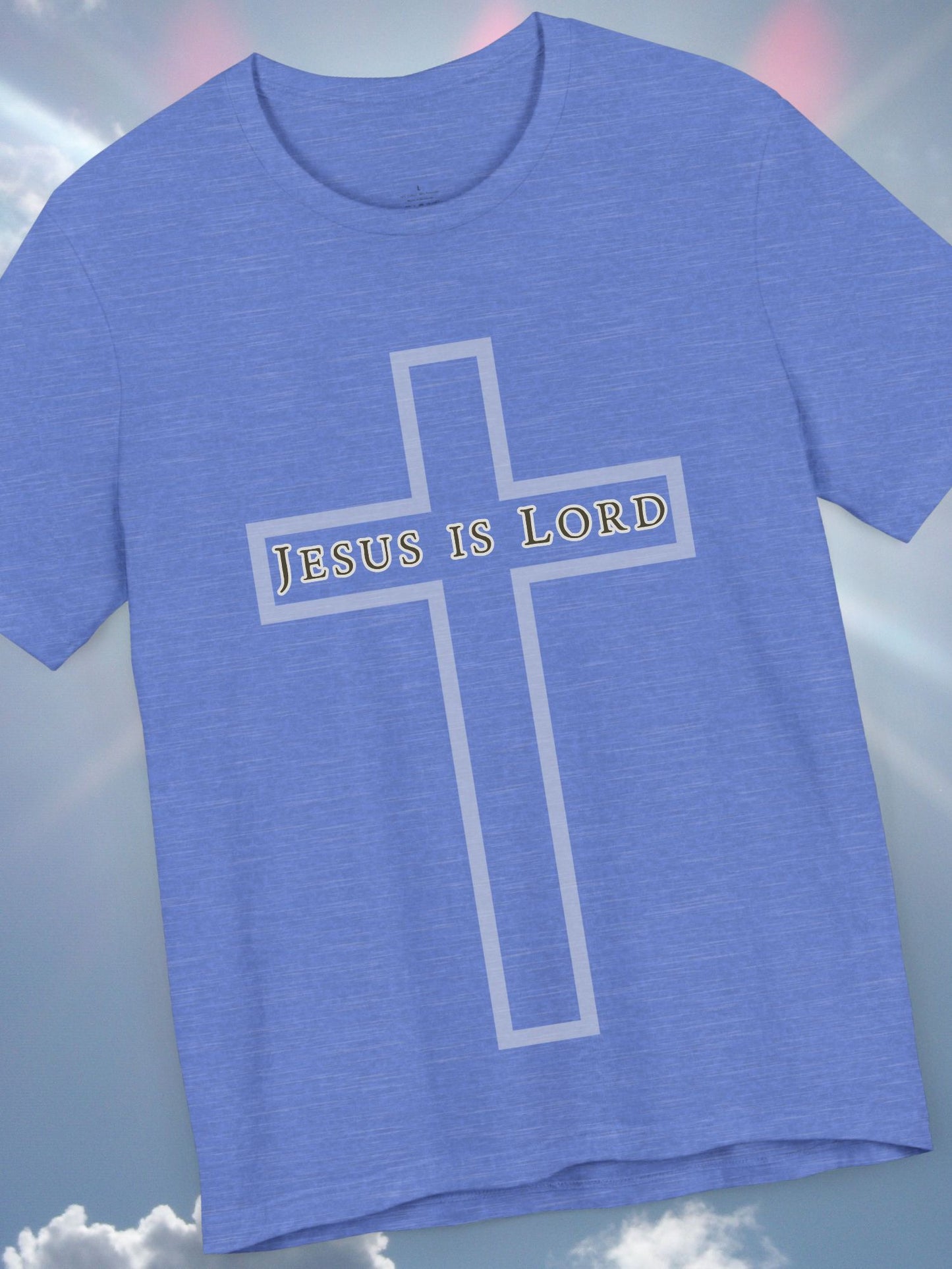 "Jesus is Lord" with Cross (front) Unisex Tee, Christian Apparel, Faith-Based Shirt, Inspirational Gift, Casual Everyday Wear, Religious Tee