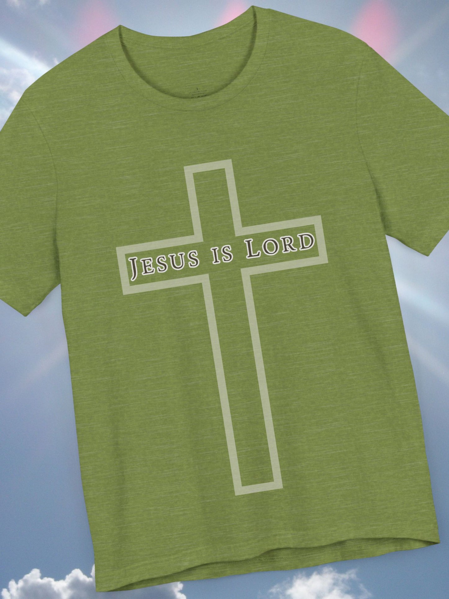 "Jesus is Lord" with Cross (front) Unisex Tee, Christian Apparel, Faith-Based Shirt, Inspirational Gift, Casual Everyday Wear, Religious Tee