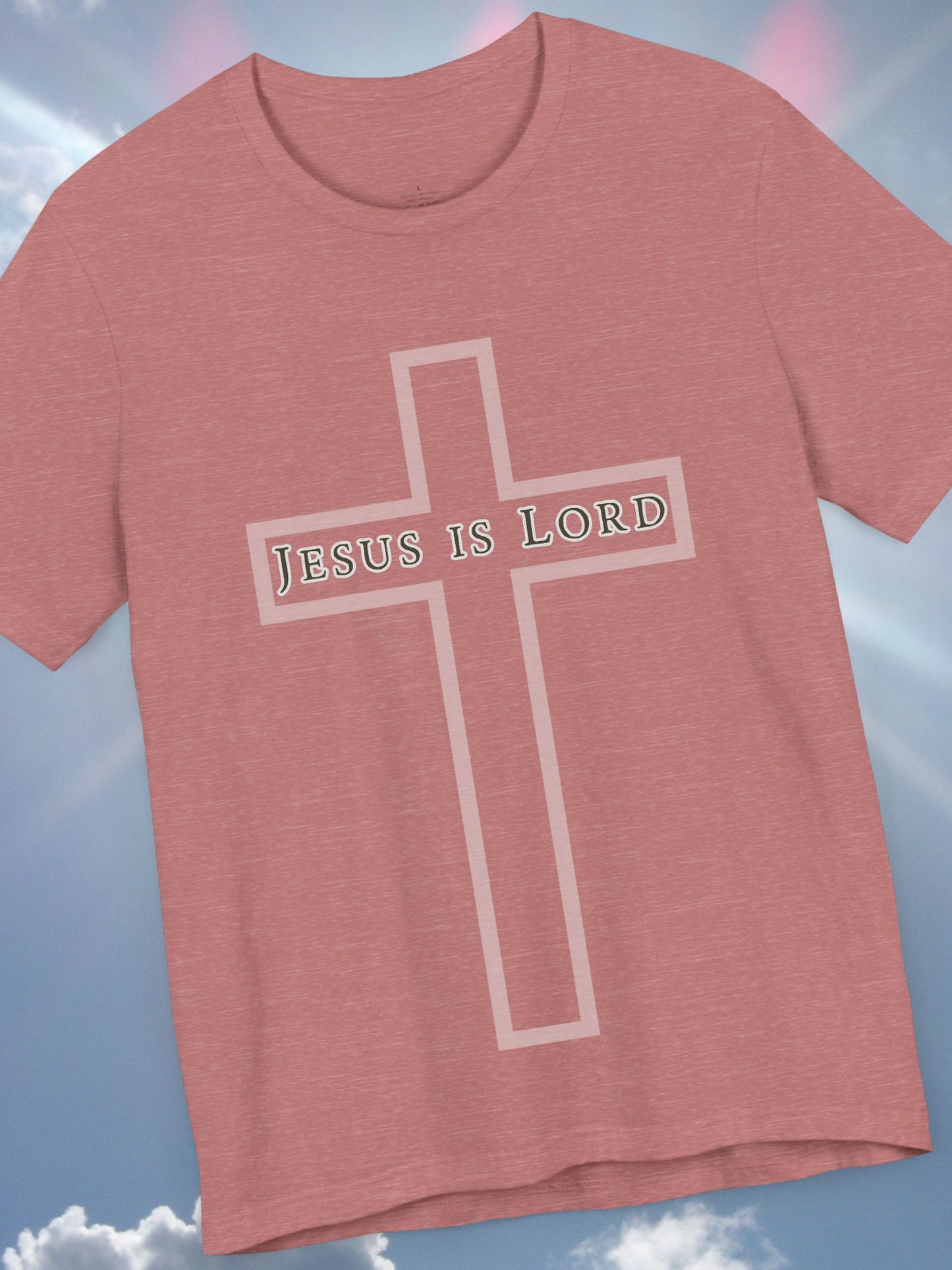 "Jesus is Lord" with Cross (front) Unisex Tee, Christian Apparel, Faith-Based Shirt, Inspirational Gift, Casual Everyday Wear, Religious Tee