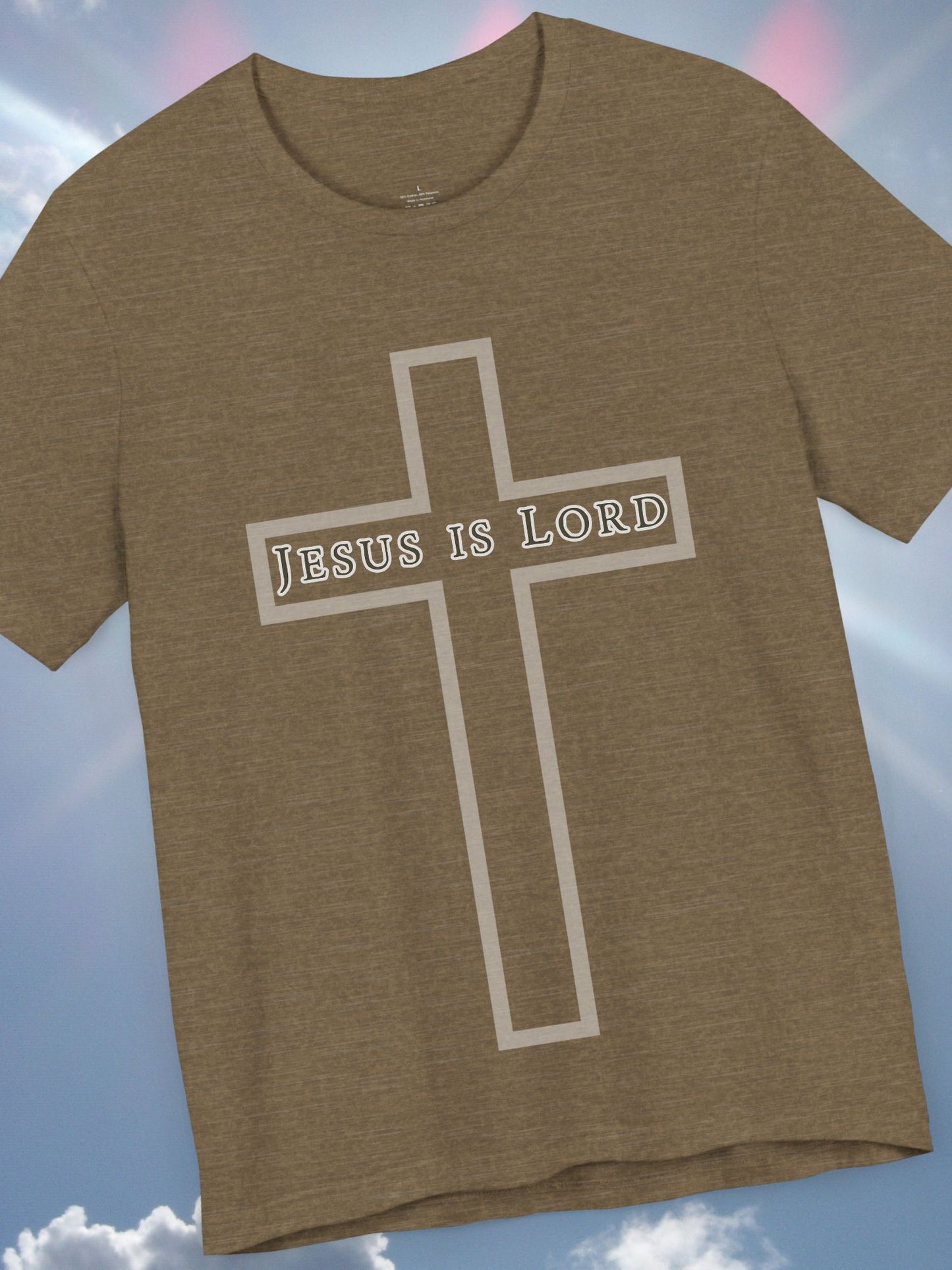 "Jesus is Lord" with Cross (front) Unisex Tee, Christian Apparel, Faith-Based Shirt, Inspirational Gift, Casual Everyday Wear, Religious Tee