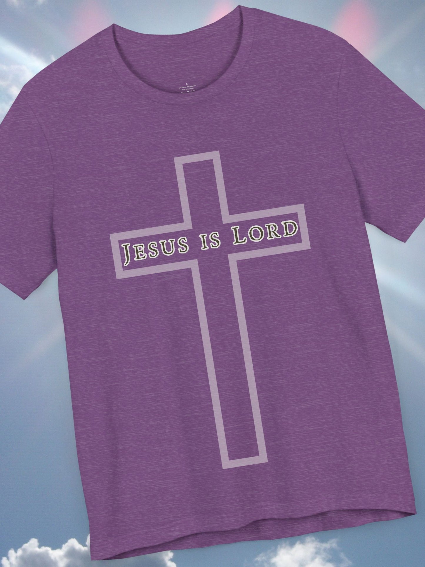 "Jesus is Lord" with Cross (front) Unisex Tee, Christian Apparel, Faith-Based Shirt, Inspirational Gift, Casual Everyday Wear, Religious Tee