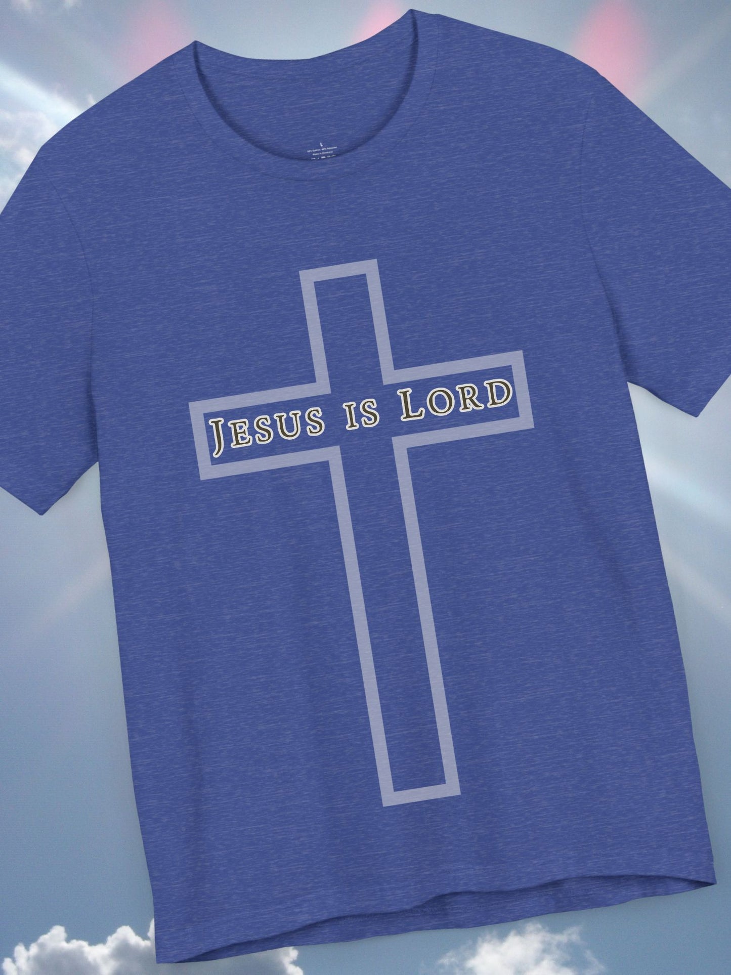 "Jesus is Lord" with Cross (front) Unisex Tee, Christian Apparel, Faith-Based Shirt, Inspirational Gift, Casual Everyday Wear, Religious Tee