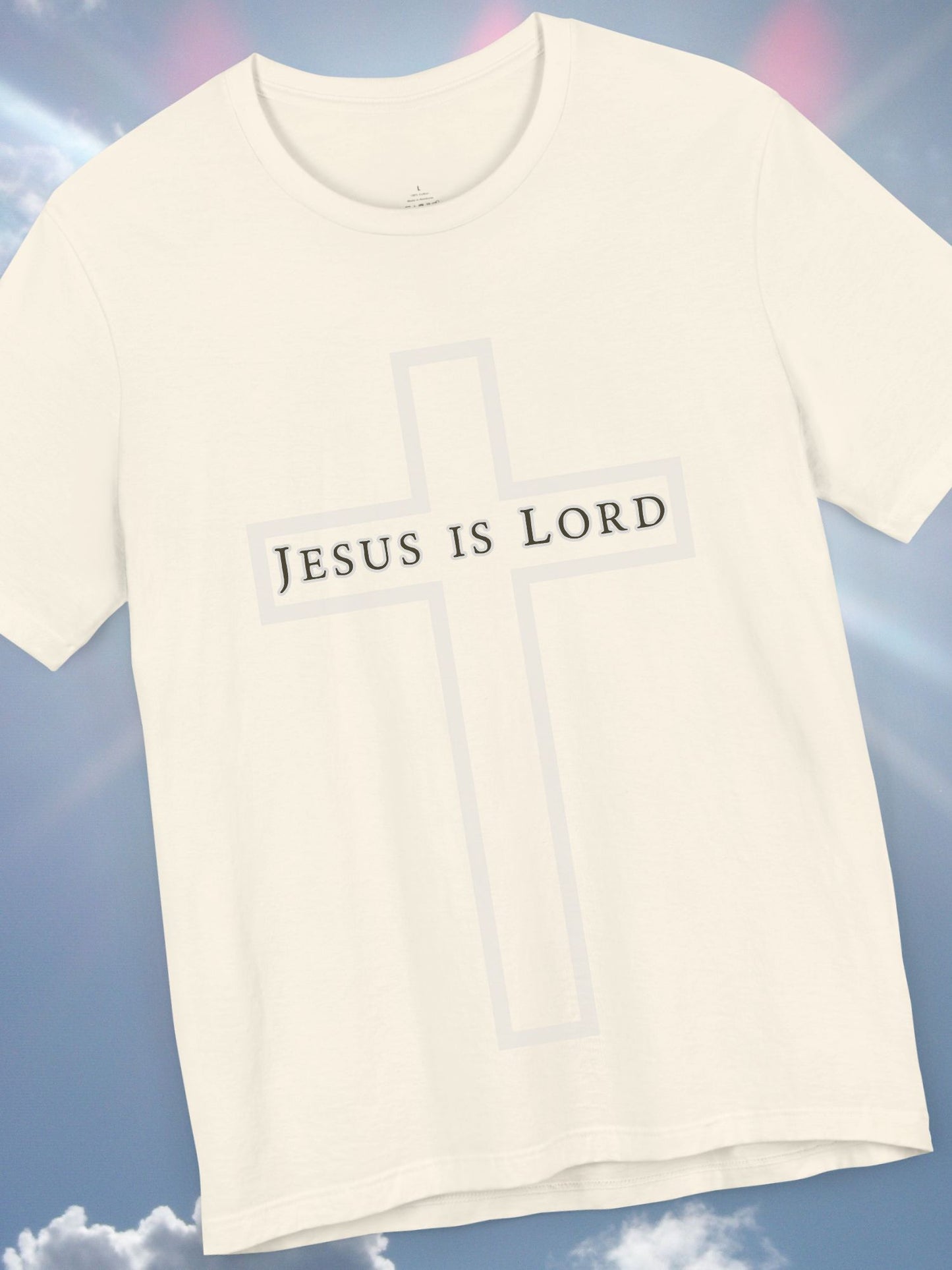 "Jesus is Lord" with Cross (front) Unisex Tee, Christian Apparel, Faith-Based Shirt, Inspirational Gift, Casual Everyday Wear, Religious Tee