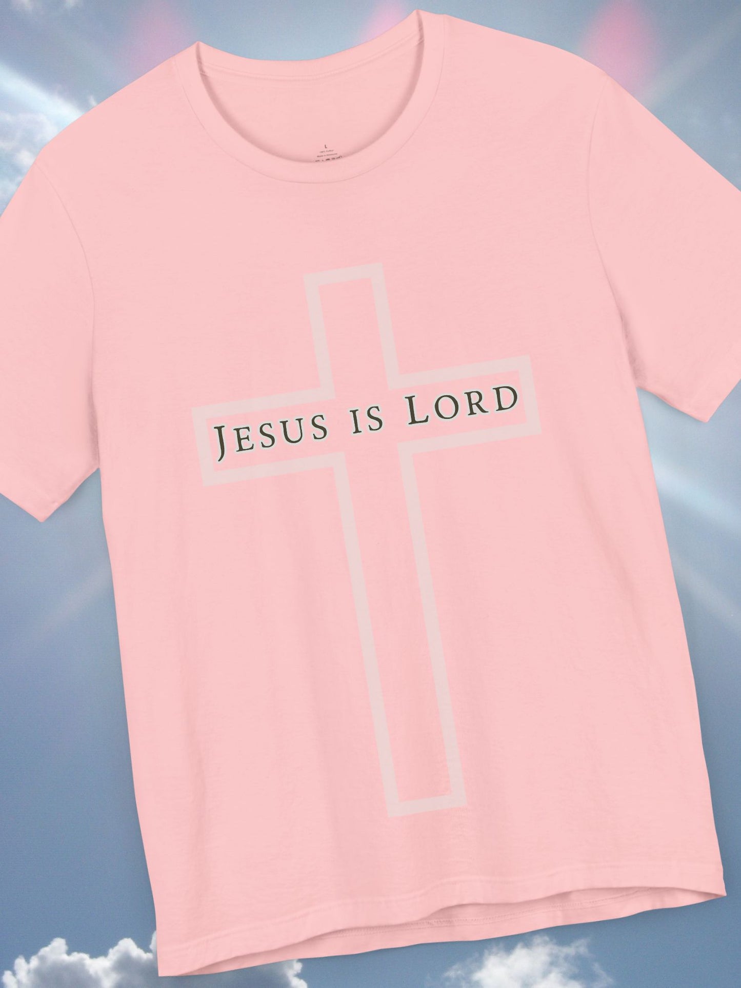 "Jesus is Lord" with Cross (front) Unisex Tee, Christian Apparel, Faith-Based Shirt, Inspirational Gift, Casual Everyday Wear, Religious Tee