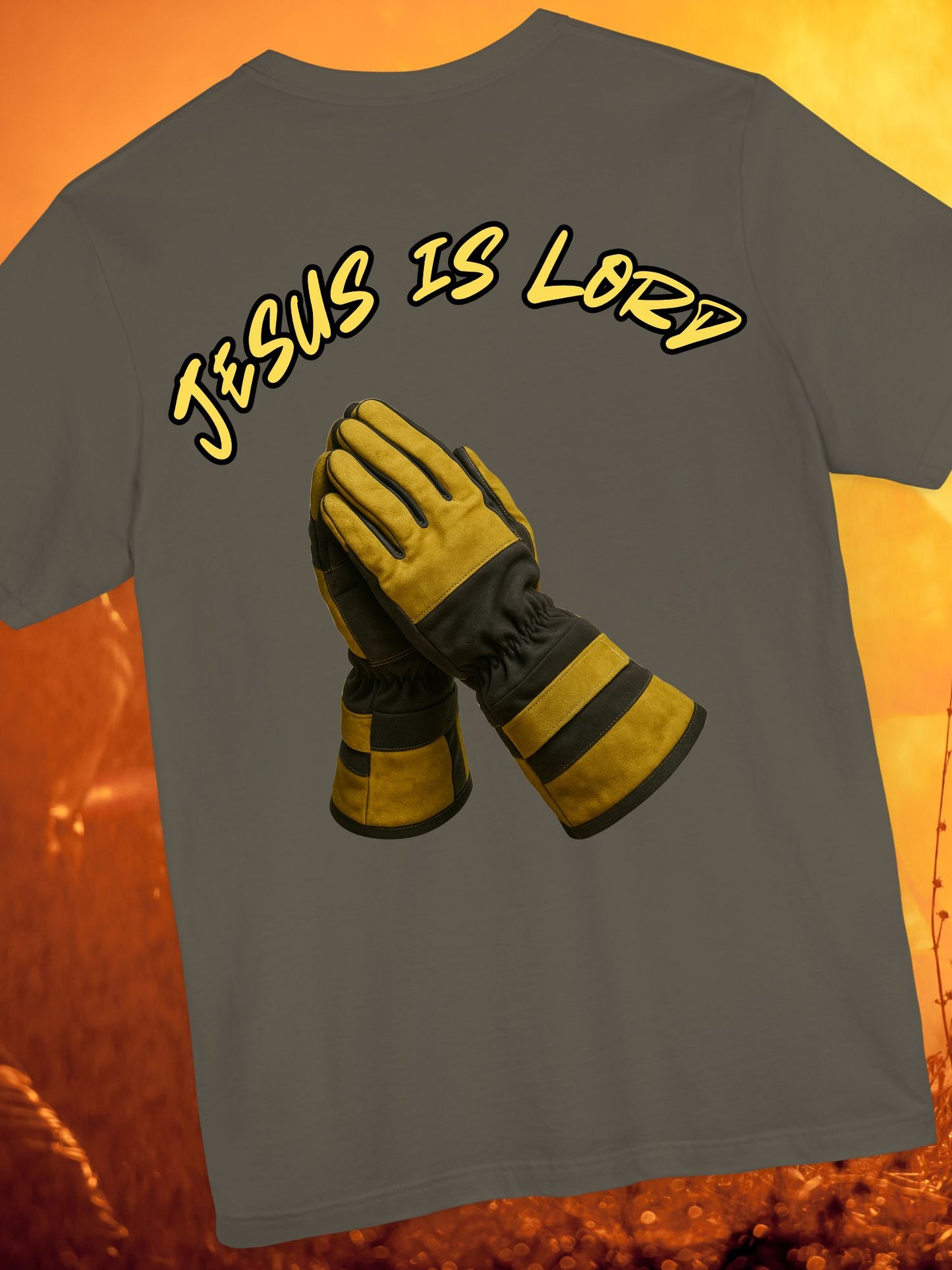 "Jesus is Lord" Firefighter Prayer Hands Design - Unisex Cotton Tee