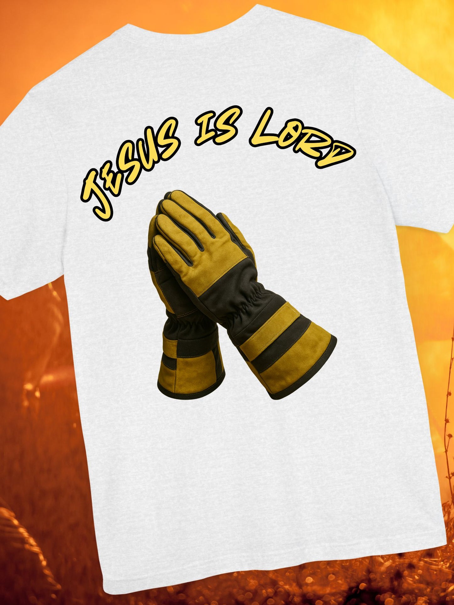 "Jesus is Lord" Firefighter Prayer Hands Design - Unisex Cotton Tee