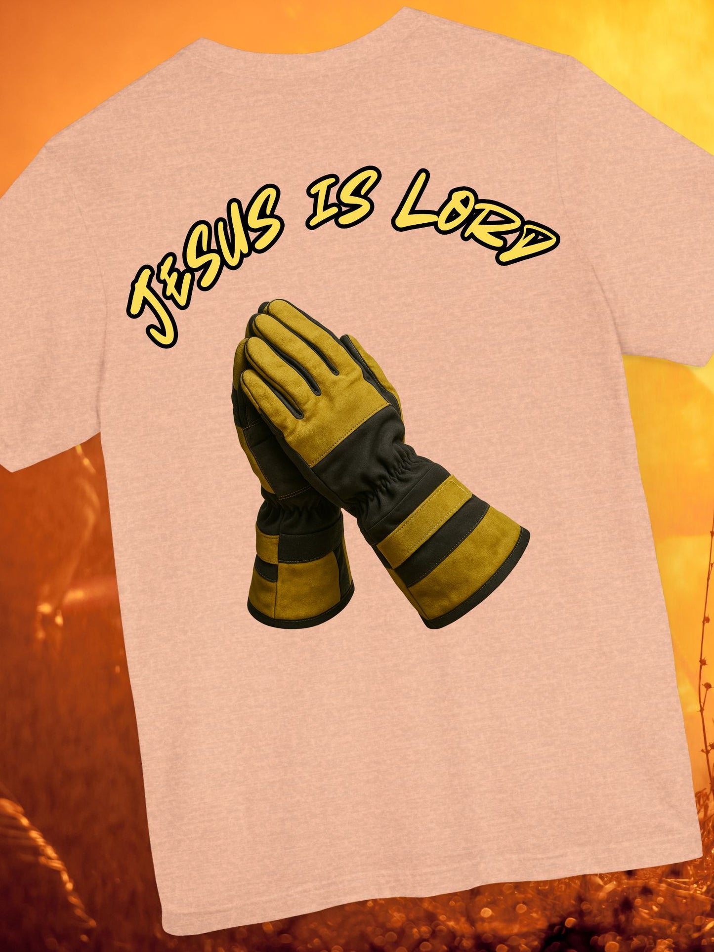 "Jesus is Lord" Firefighter Prayer Hands Design - Unisex Cotton Tee