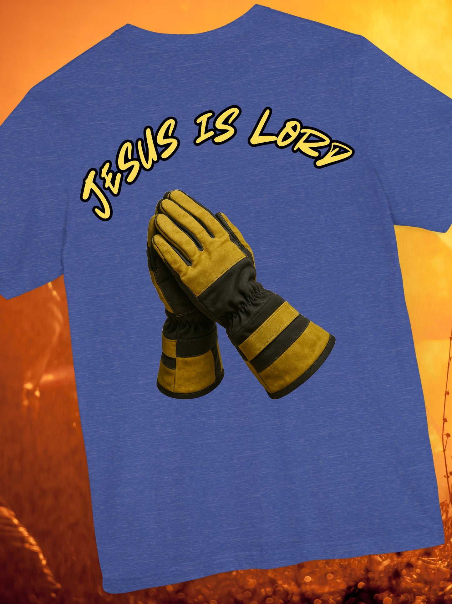 "Jesus is Lord" Firefighter Prayer Hands Design - Unisex Cotton Tee