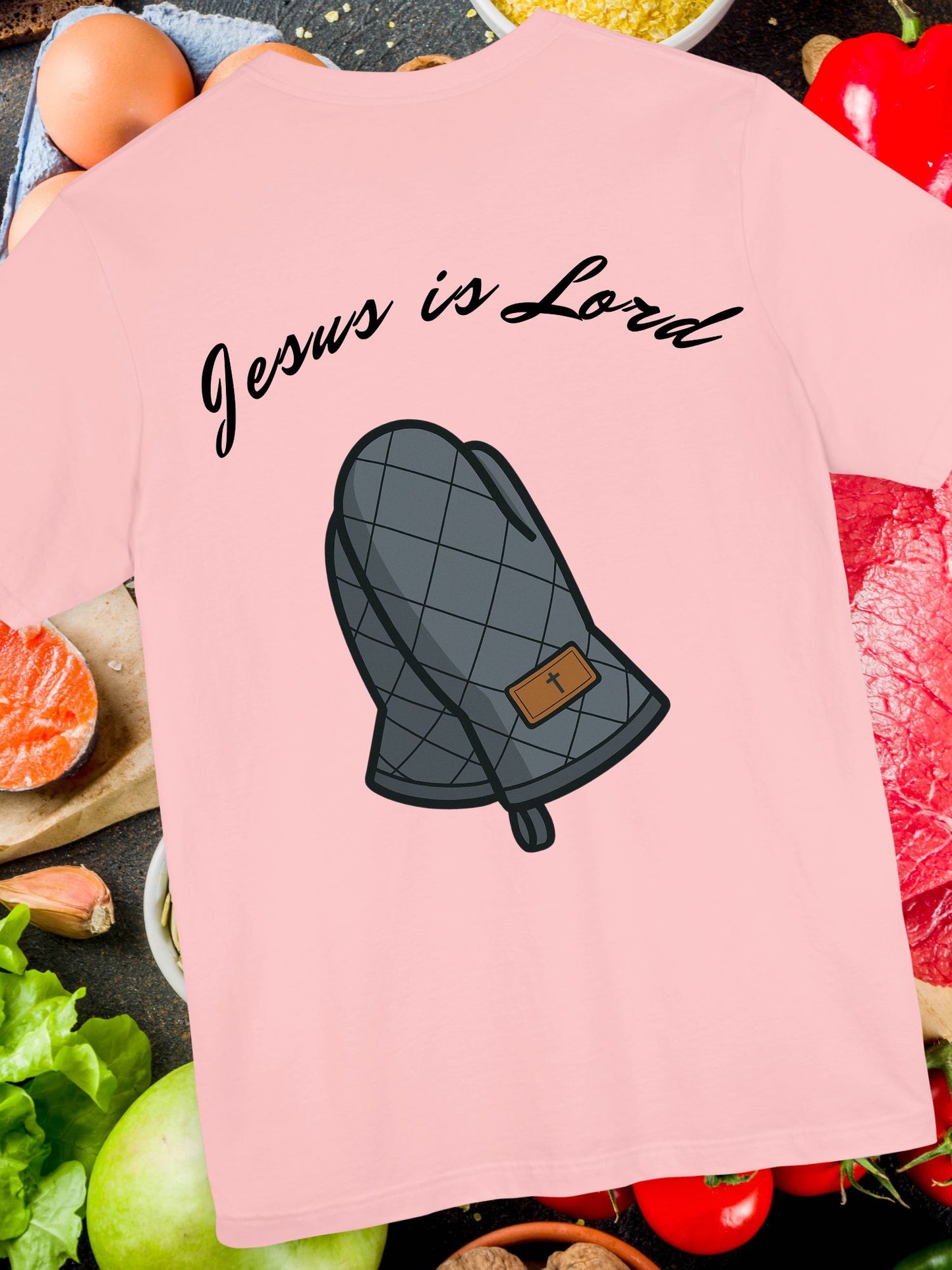 Unisex T-Shirt - 'Jesus is Lord' with Oven Mitt prayer Hands Design