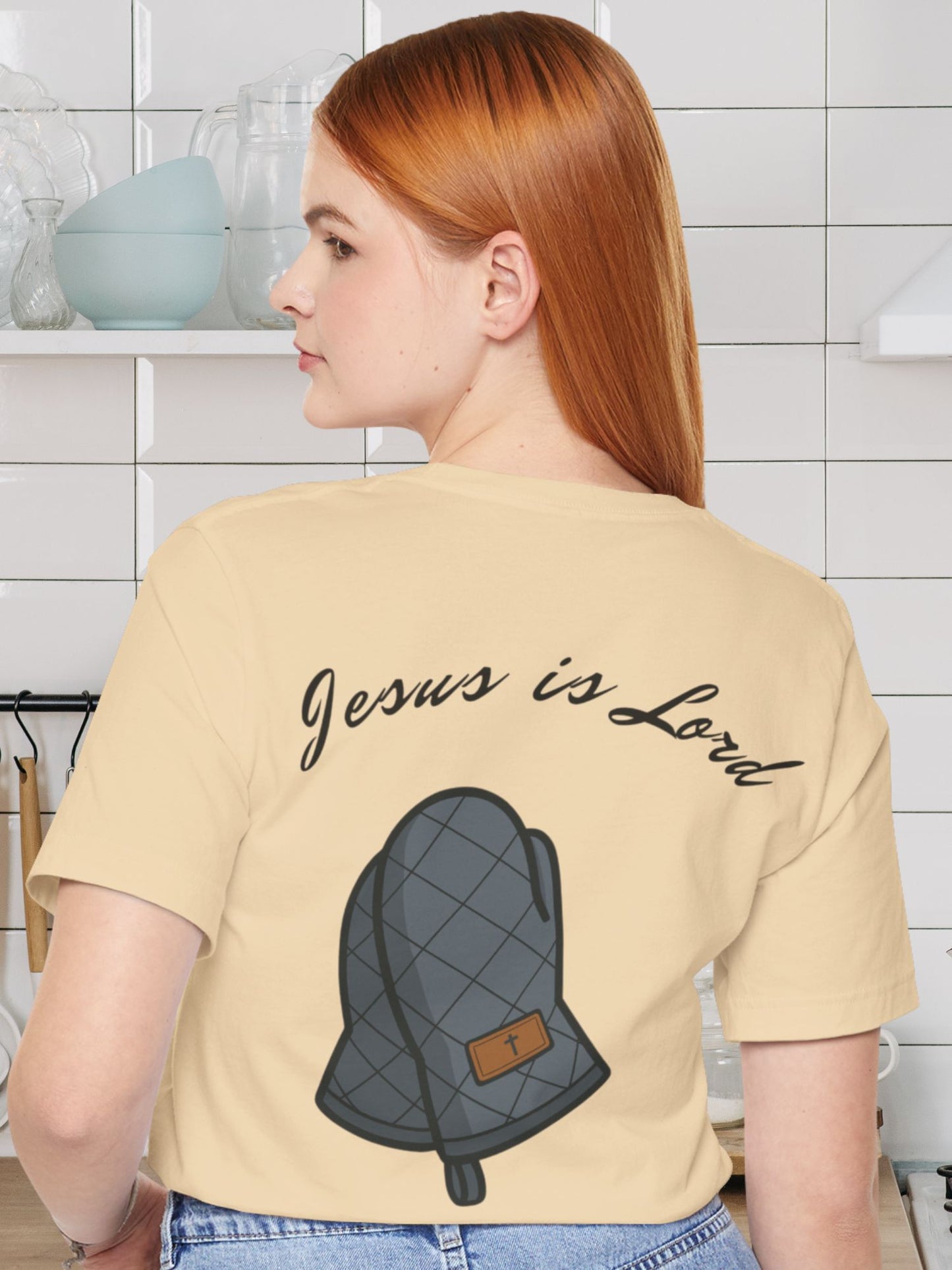 Unisex T-Shirt - 'Jesus is Lord' with Oven Mitt prayer Hands Design