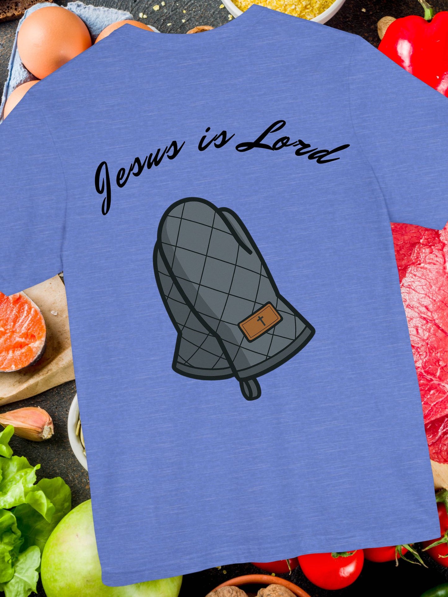 Unisex T-Shirt - 'Jesus is Lord' with Oven Mitt prayer Hands Design