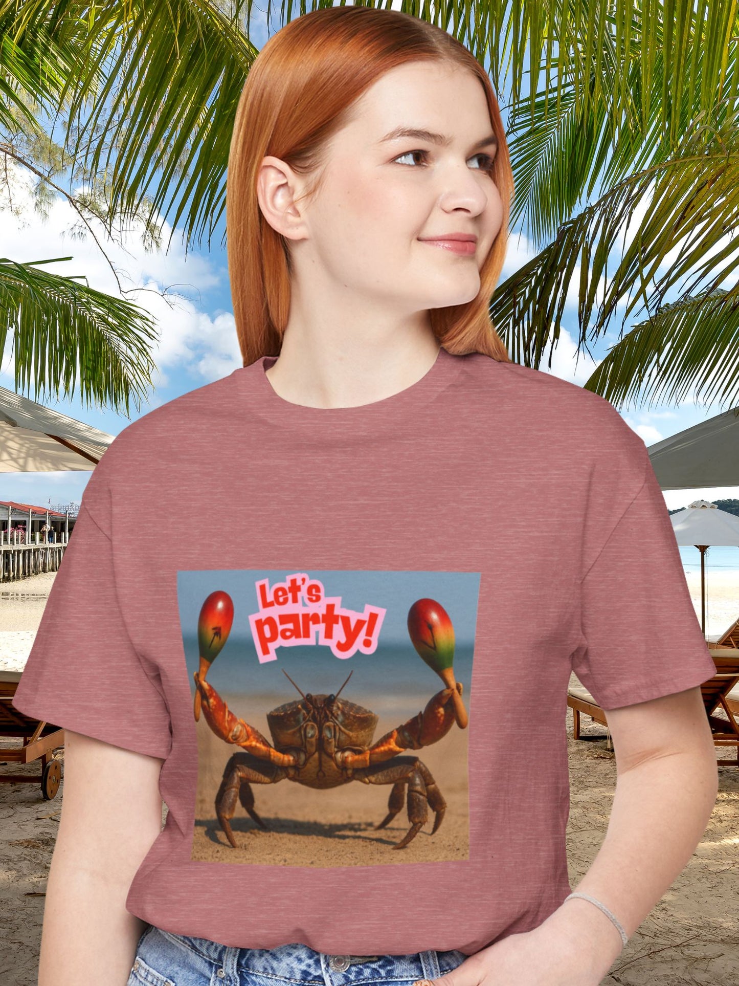 'Let's Party!' Crab Graphic Unisex T-Shirt, Beach, Party and Holliday Tee