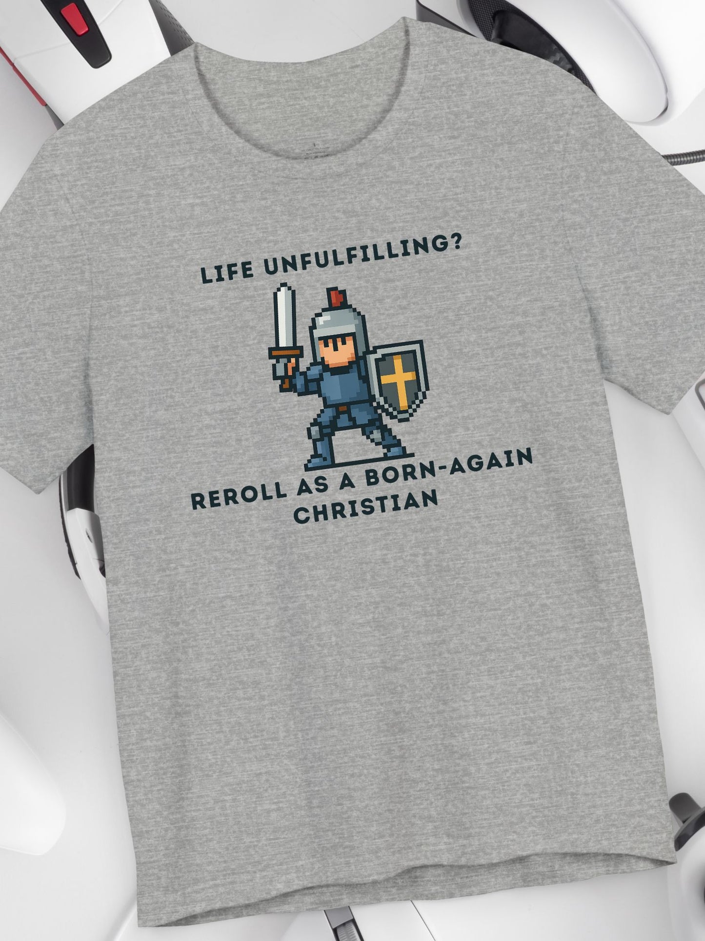 'Life Unfulfilling? Reroll as a Born-Again Christian' Unisex T-Shirt, Christian Gift, Religious Apparel, Gamer T-Shirt, Motivational Message