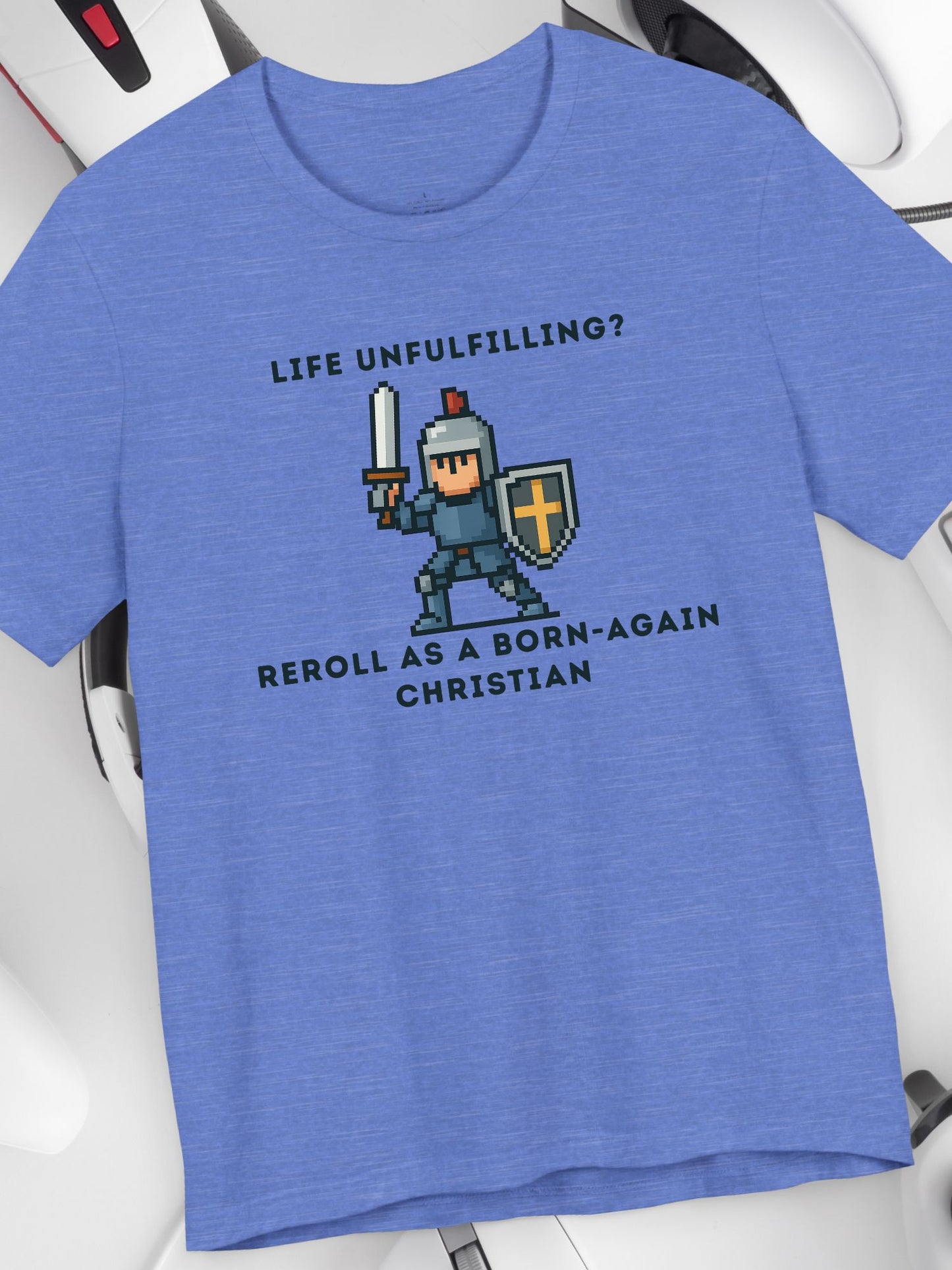 'Life Unfulfilling? Reroll as a Born-Again Christian' Unisex T-Shirt, Christian Gift, Religious Apparel, Gamer T-Shirt, Motivational Message