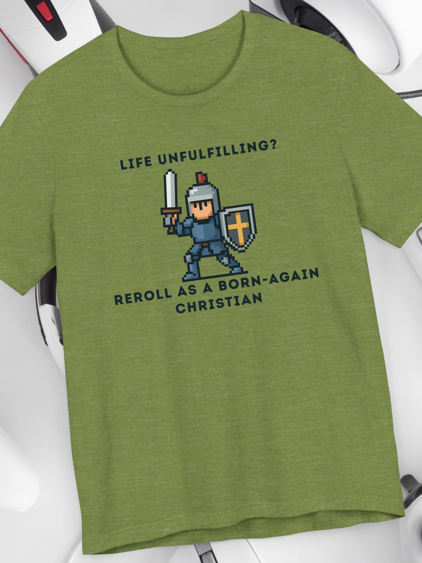 'Life Unfulfilling? Reroll as a Born-Again Christian' Unisex T-Shirt, Christian Gift, Religious Apparel, Gamer T-Shirt, Motivational Message