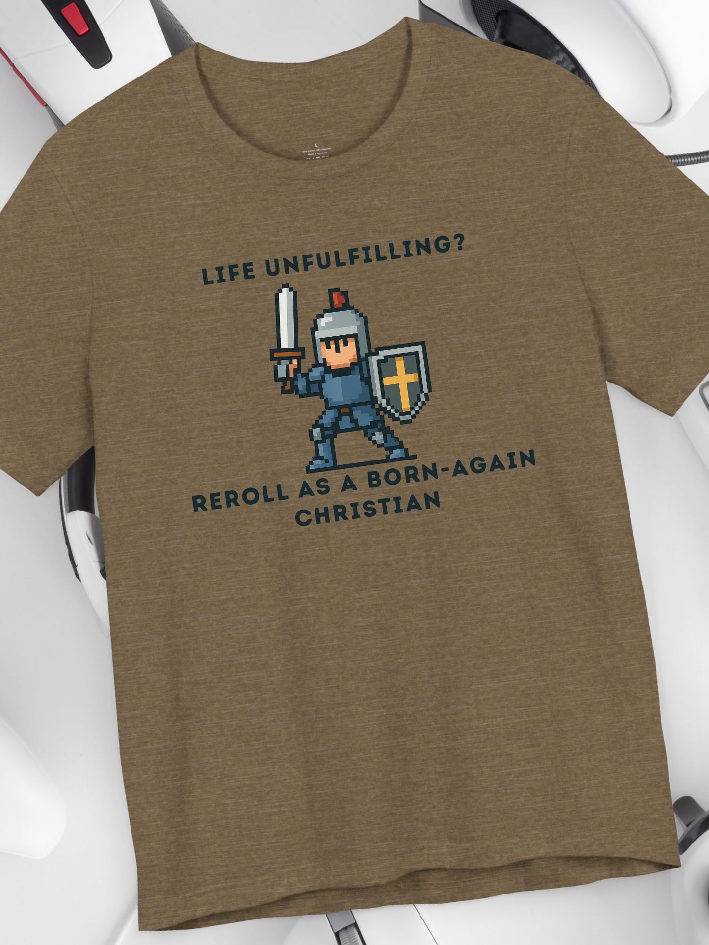 'Life Unfulfilling? Reroll as a Born-Again Christian' Unisex T-Shirt, Christian Gift, Religious Apparel, Gamer T-Shirt, Motivational Message