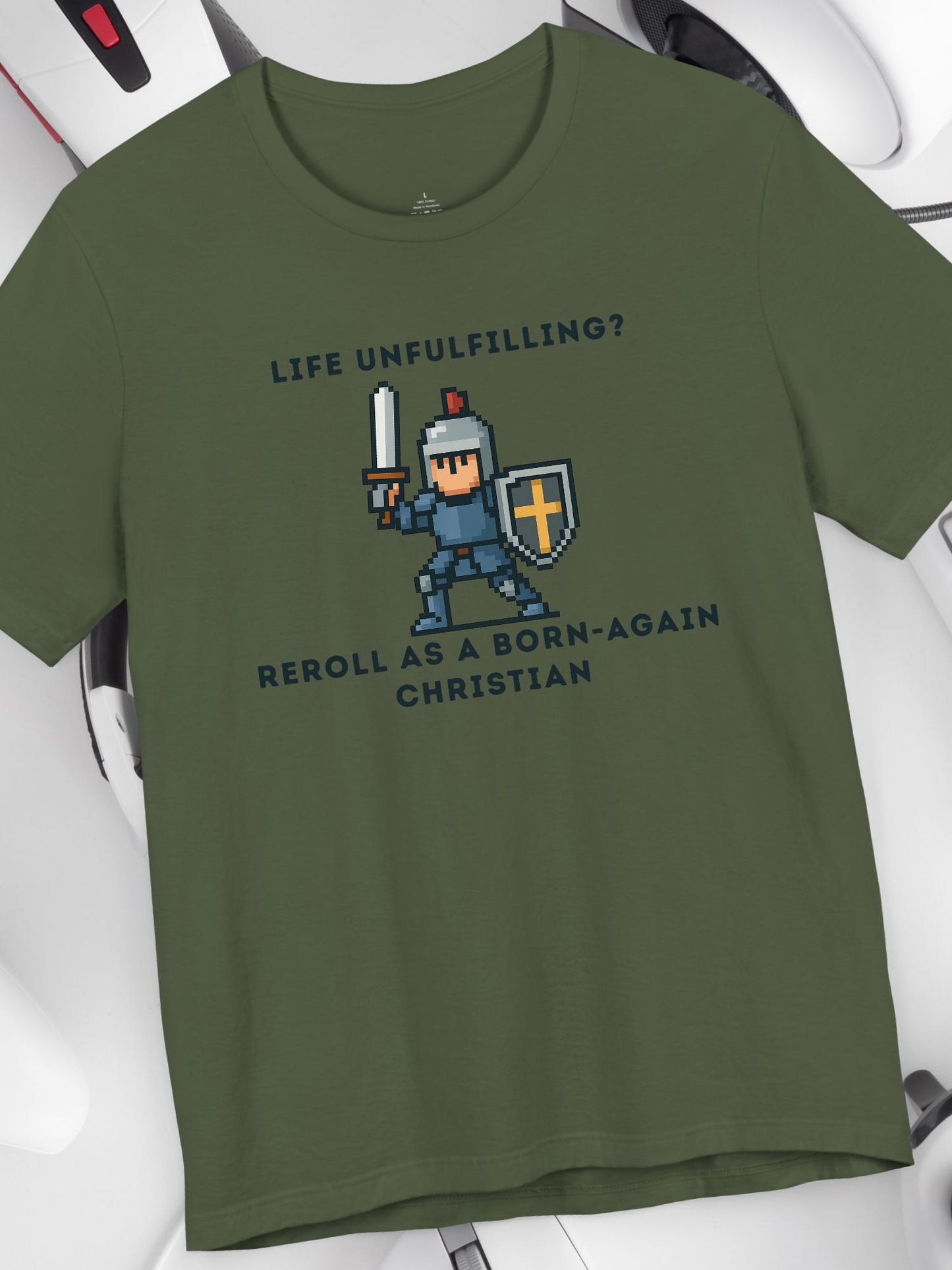 'Life Unfulfilling? Reroll as a Born-Again Christian' Unisex T-Shirt, Christian Gift, Religious Apparel, Gamer T-Shirt, Motivational Message