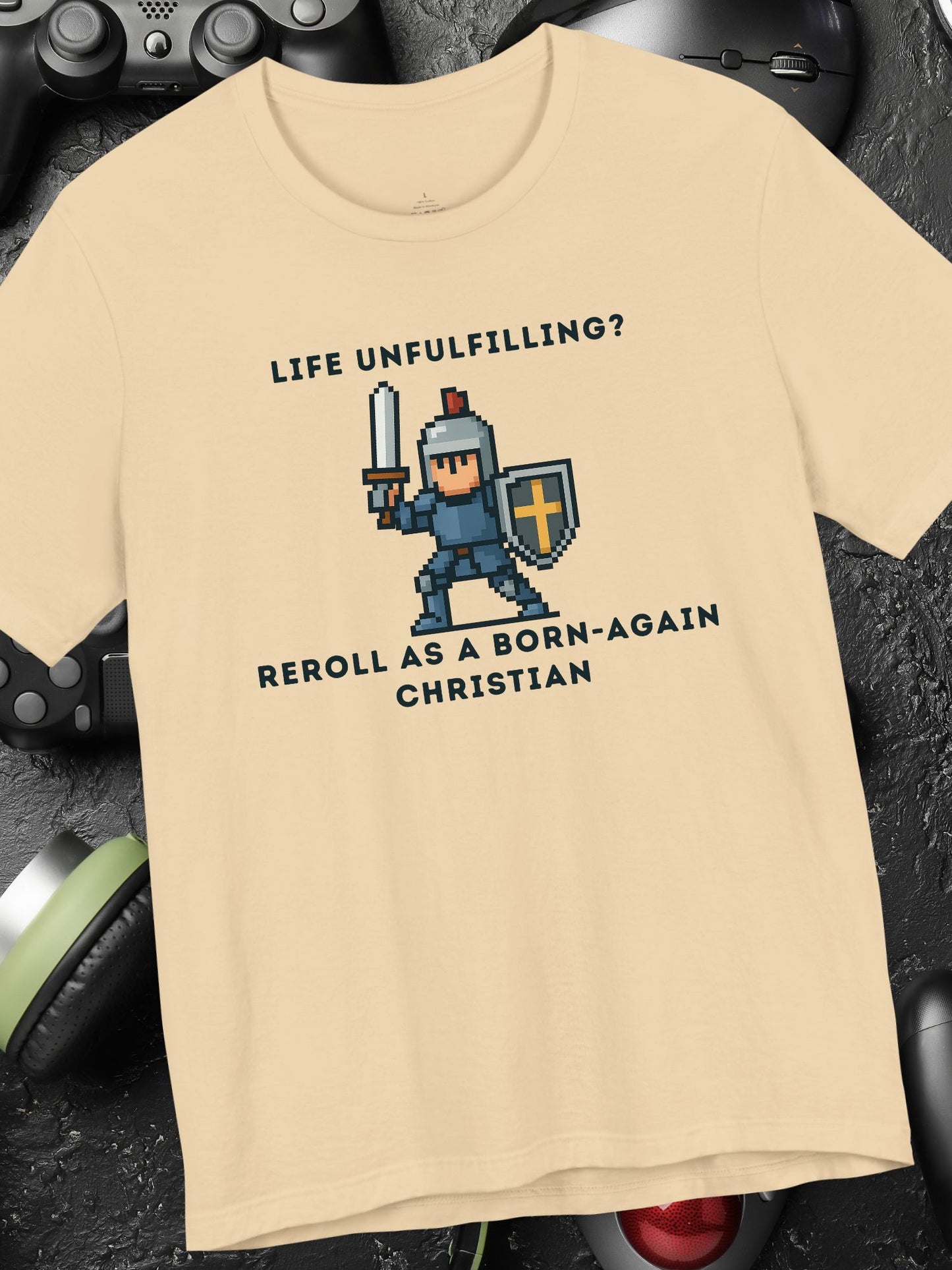 'Life Unfulfilling? Reroll as a Born-Again Christian' Unisex T-Shirt, Christian Gift, Religious Apparel, Gamer T-Shirt, Motivational Message