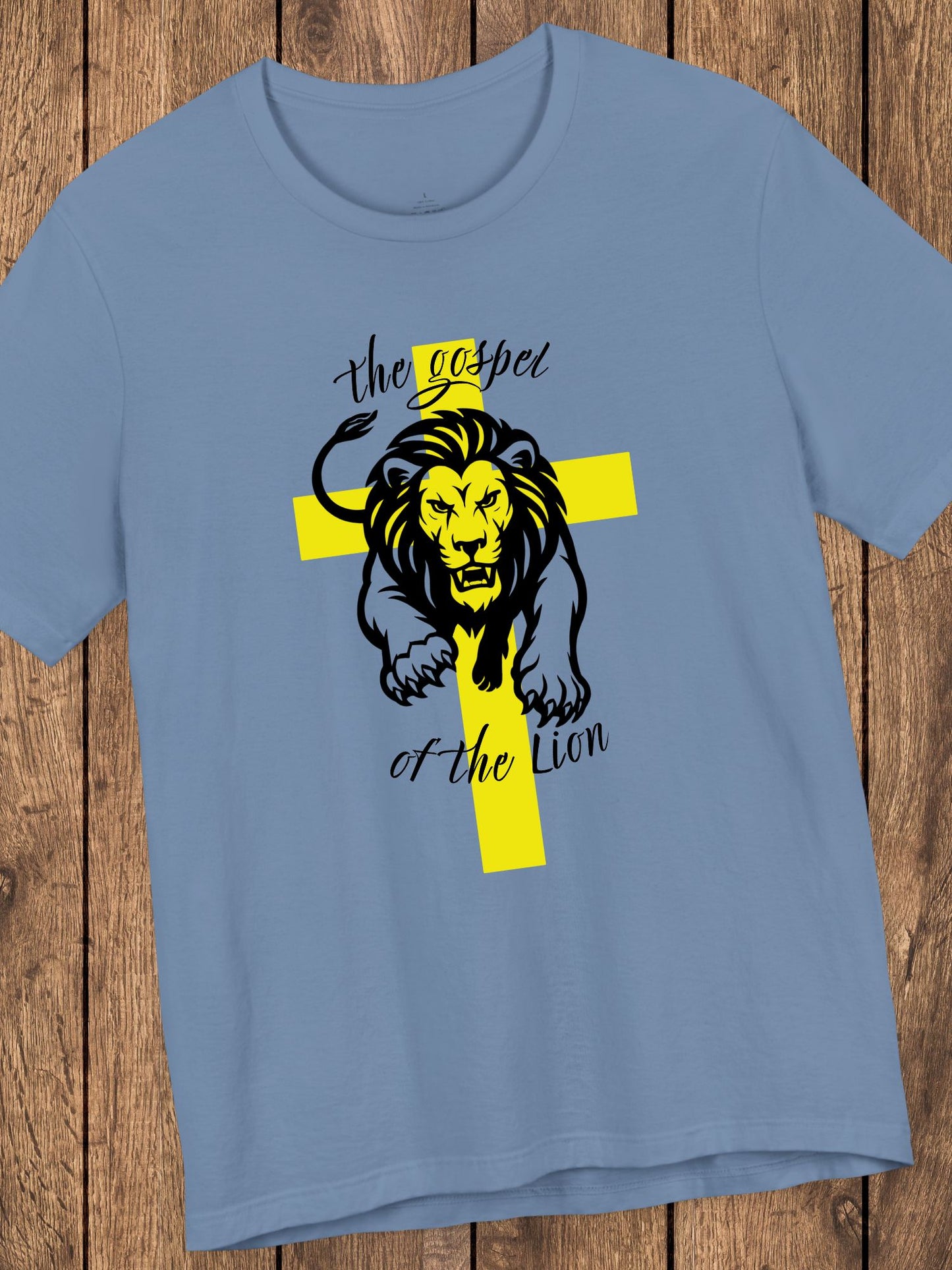 'The Gospel of the Lion' Unisex T-Shirt (yellow cross, black text), Jesus Tee, Christian Apparel