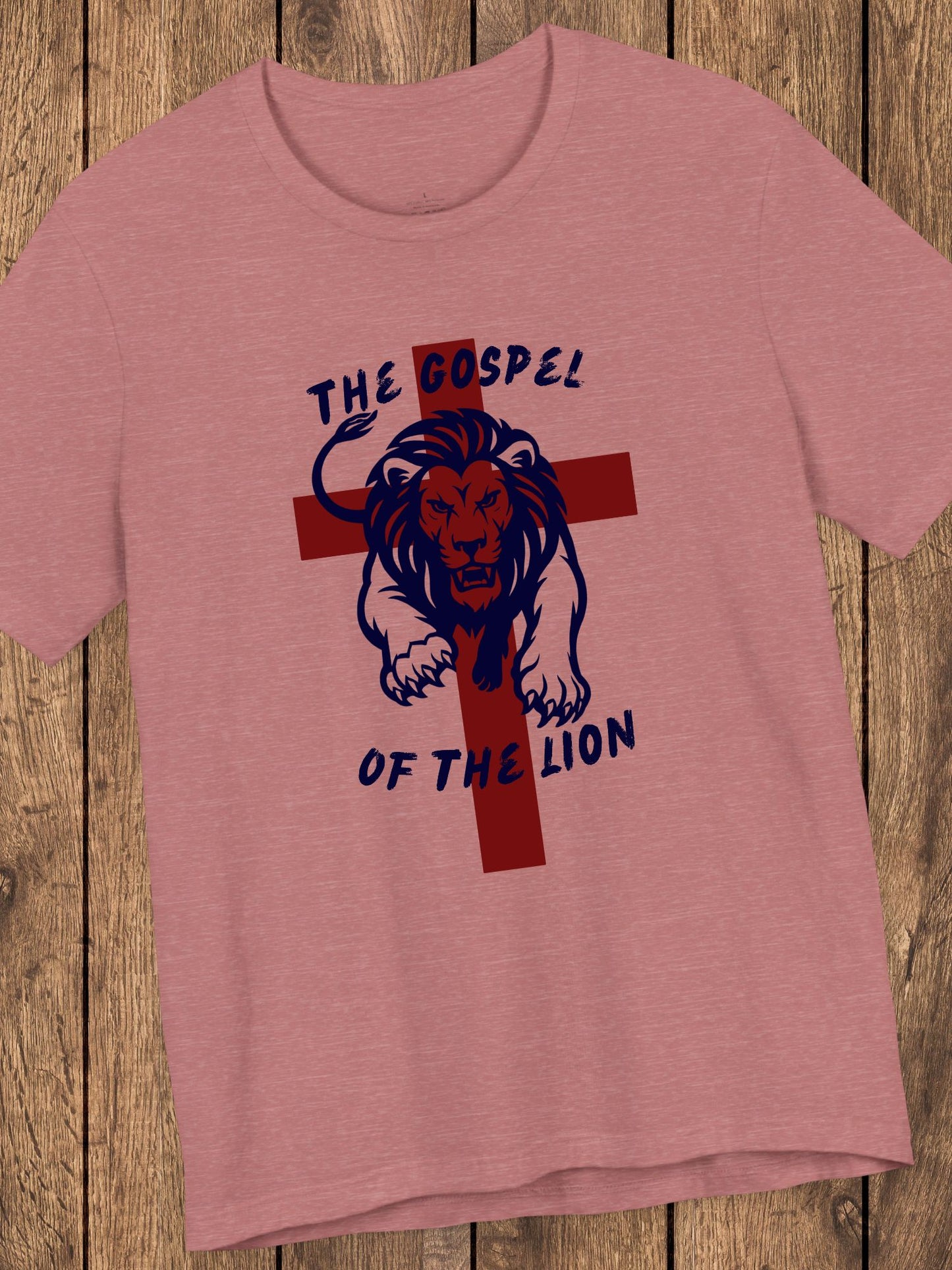'The Gospel of the Lion' Unisex T-Shirt (red cross, navy text), Jesus Tee, Christian Apparel
